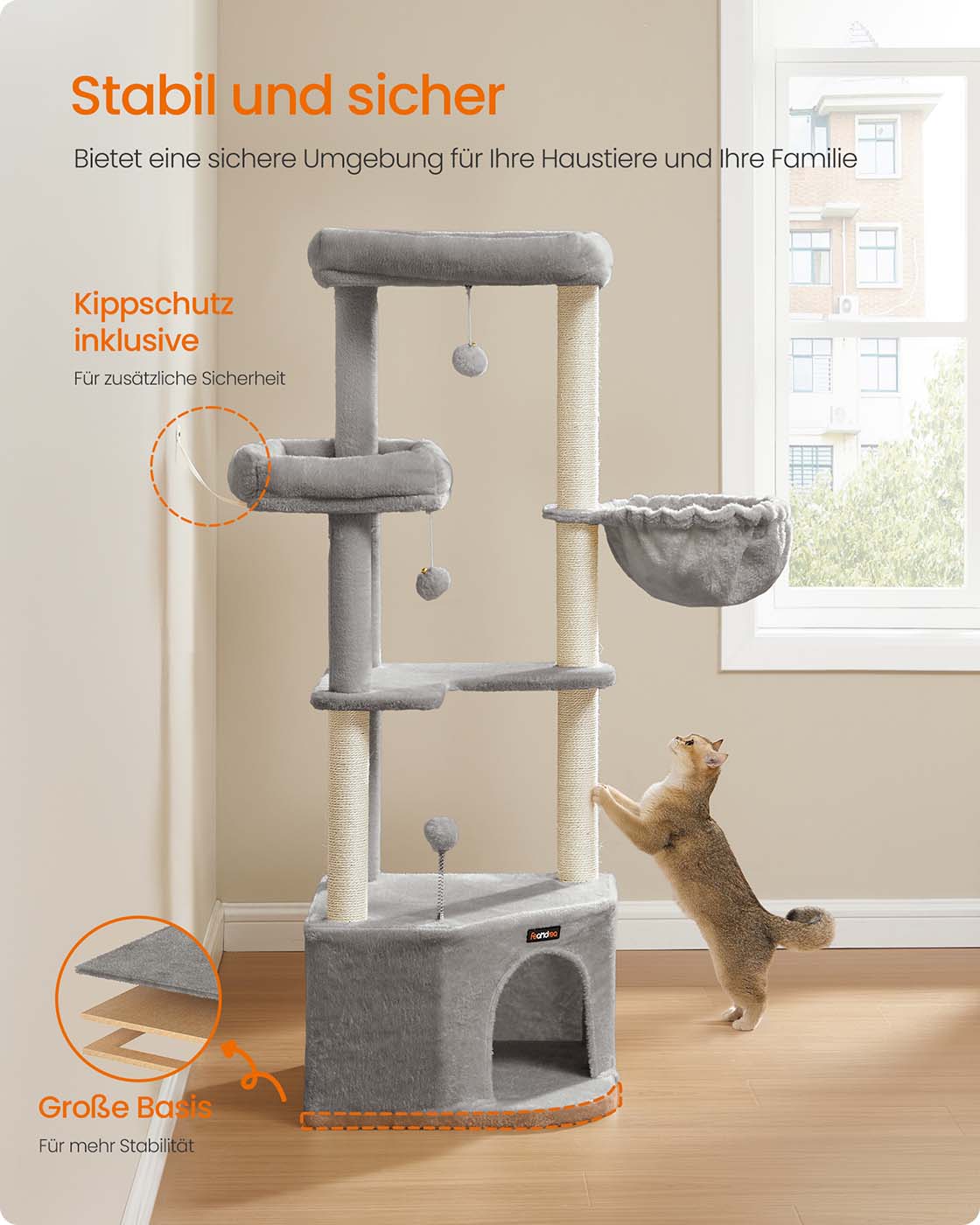 Feandrea kissapuu, jossa on suuri luola ja useita leikki- ja makuualustoja - Image 5