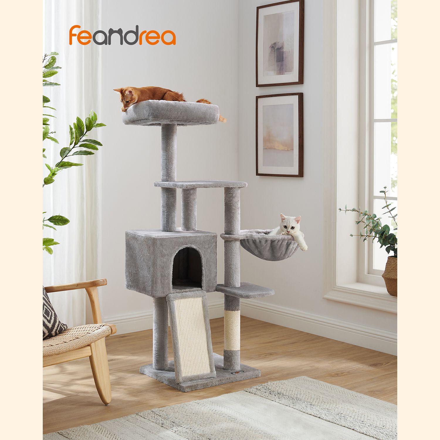 Feandrea Cat Scratching Post 135 cm with Cave - Image 2