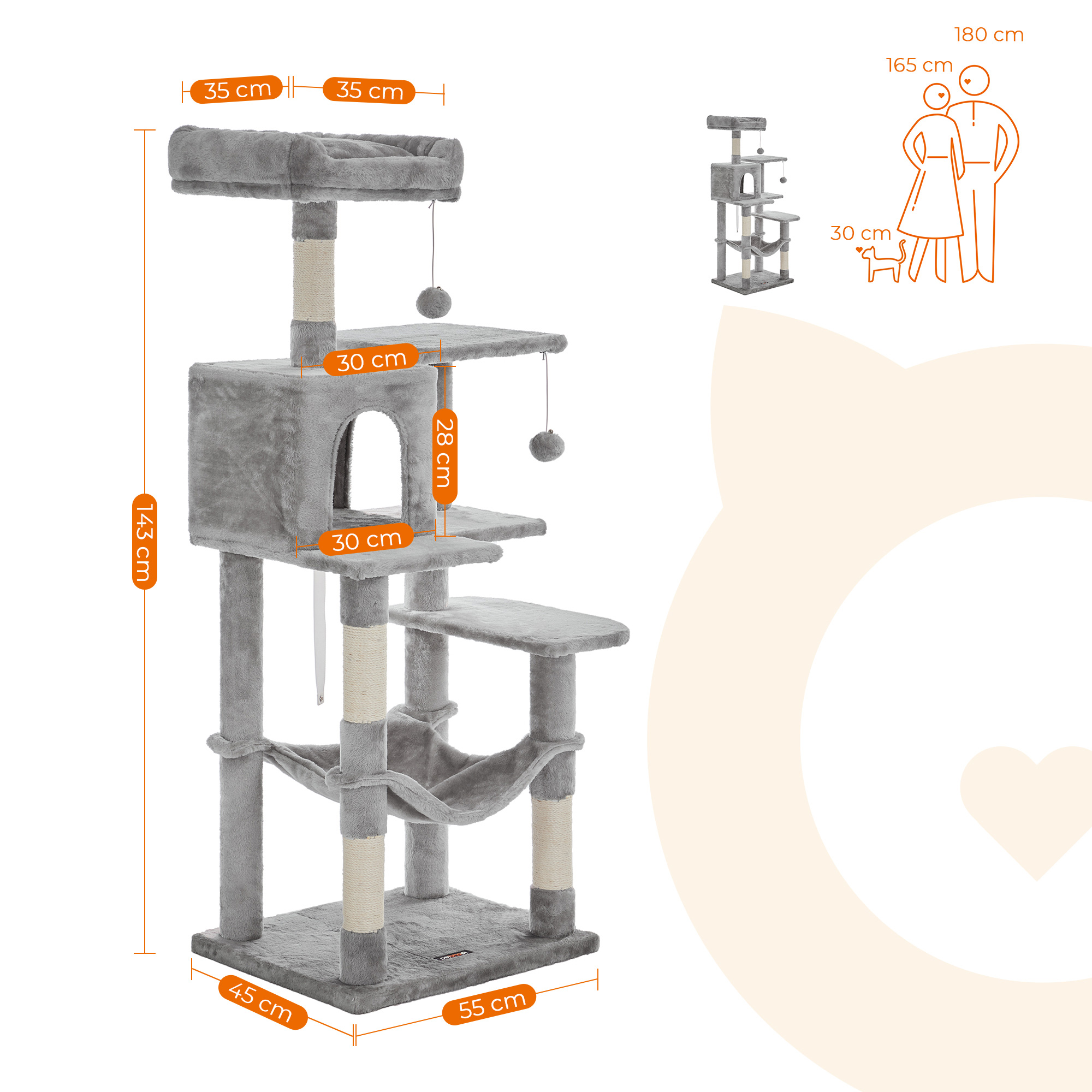 Feandrea kissapuu riippumatolla, vaaleanharmaa - Image 8