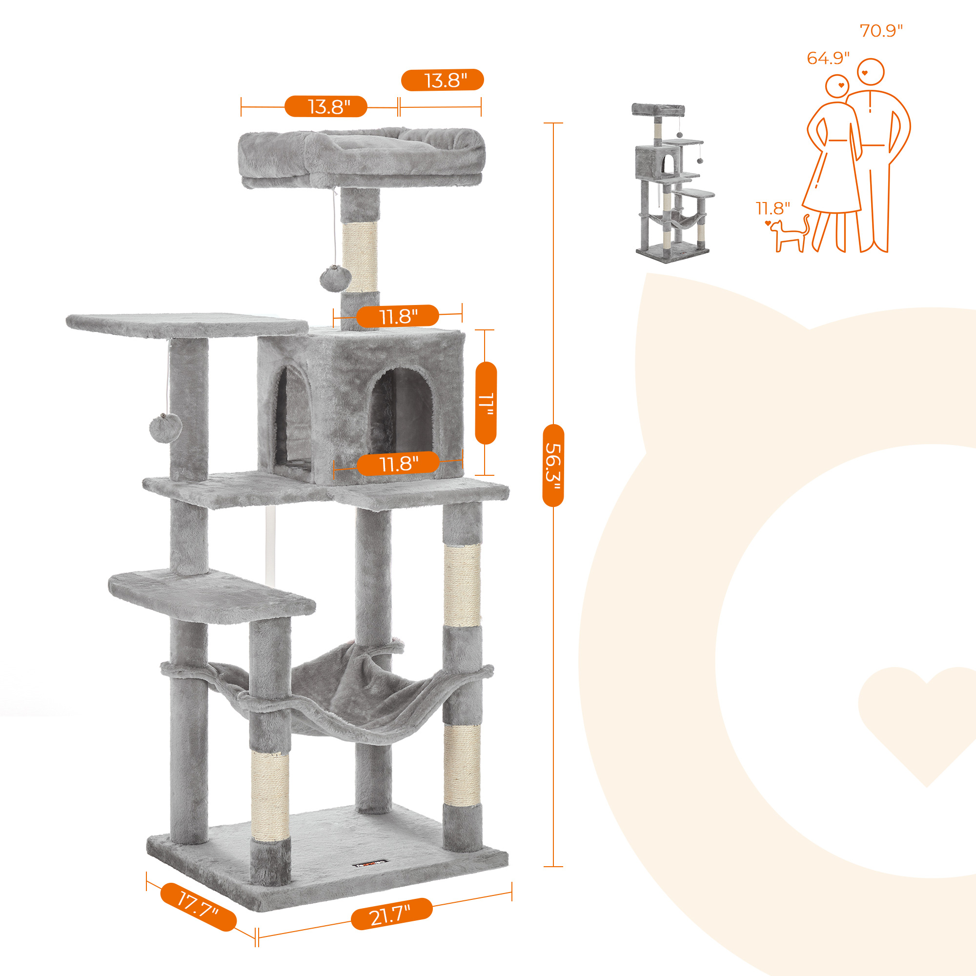 Feandrea kissapuu riippumatolla, vaaleanharmaa - Image 9