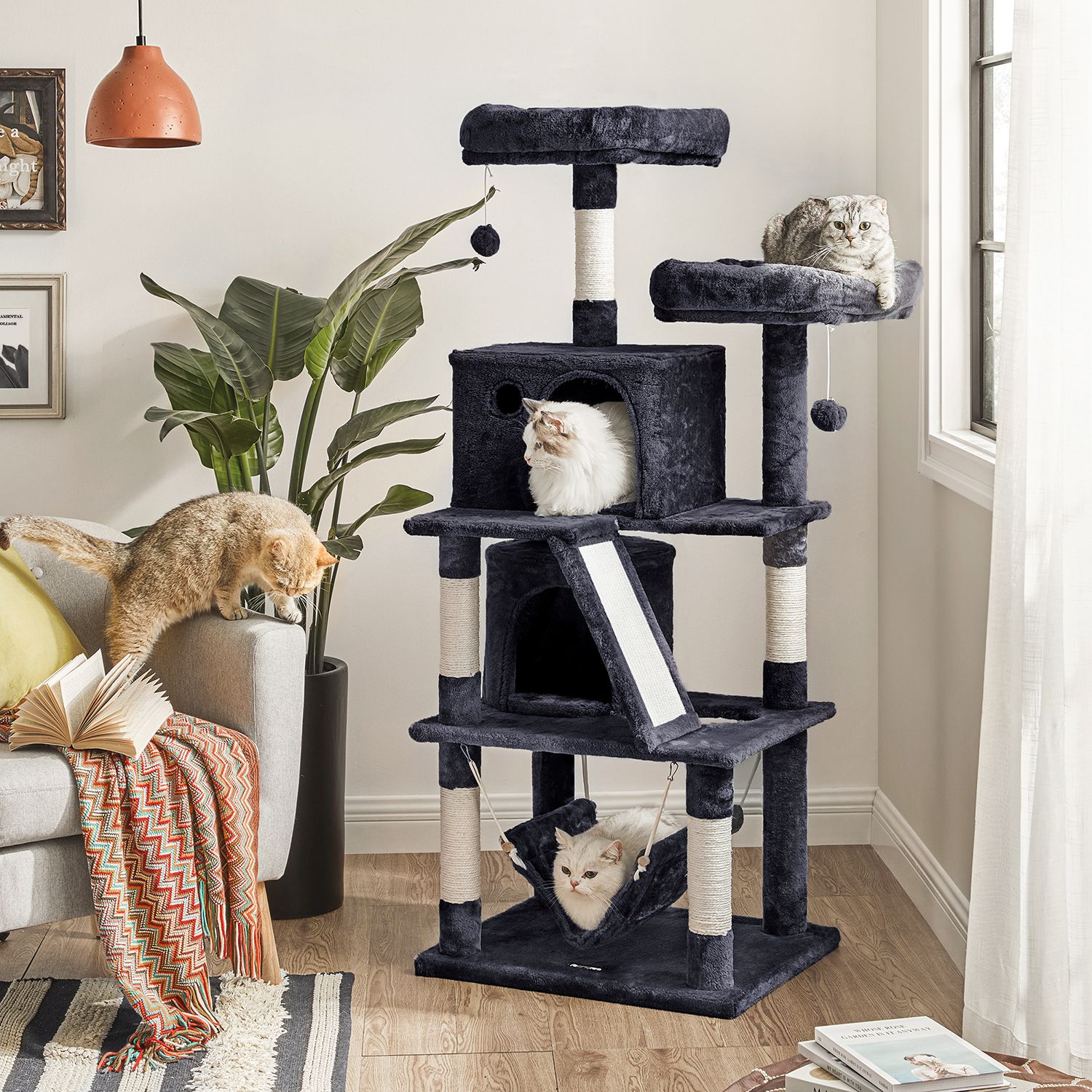 Feandrea 155 cm scratching post with caves - Image 2