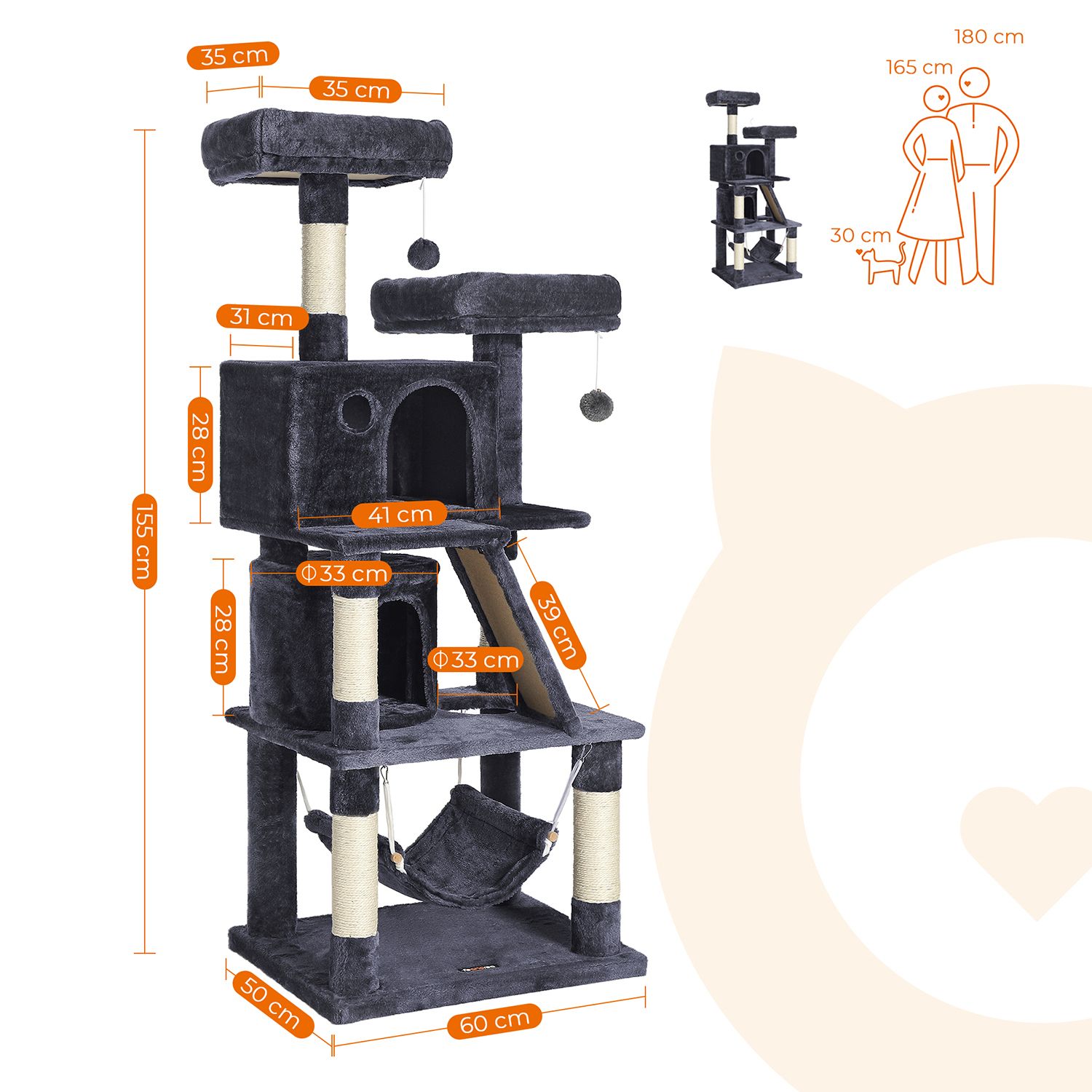 Feandrea 155 cm scratching post with caves - Image 6