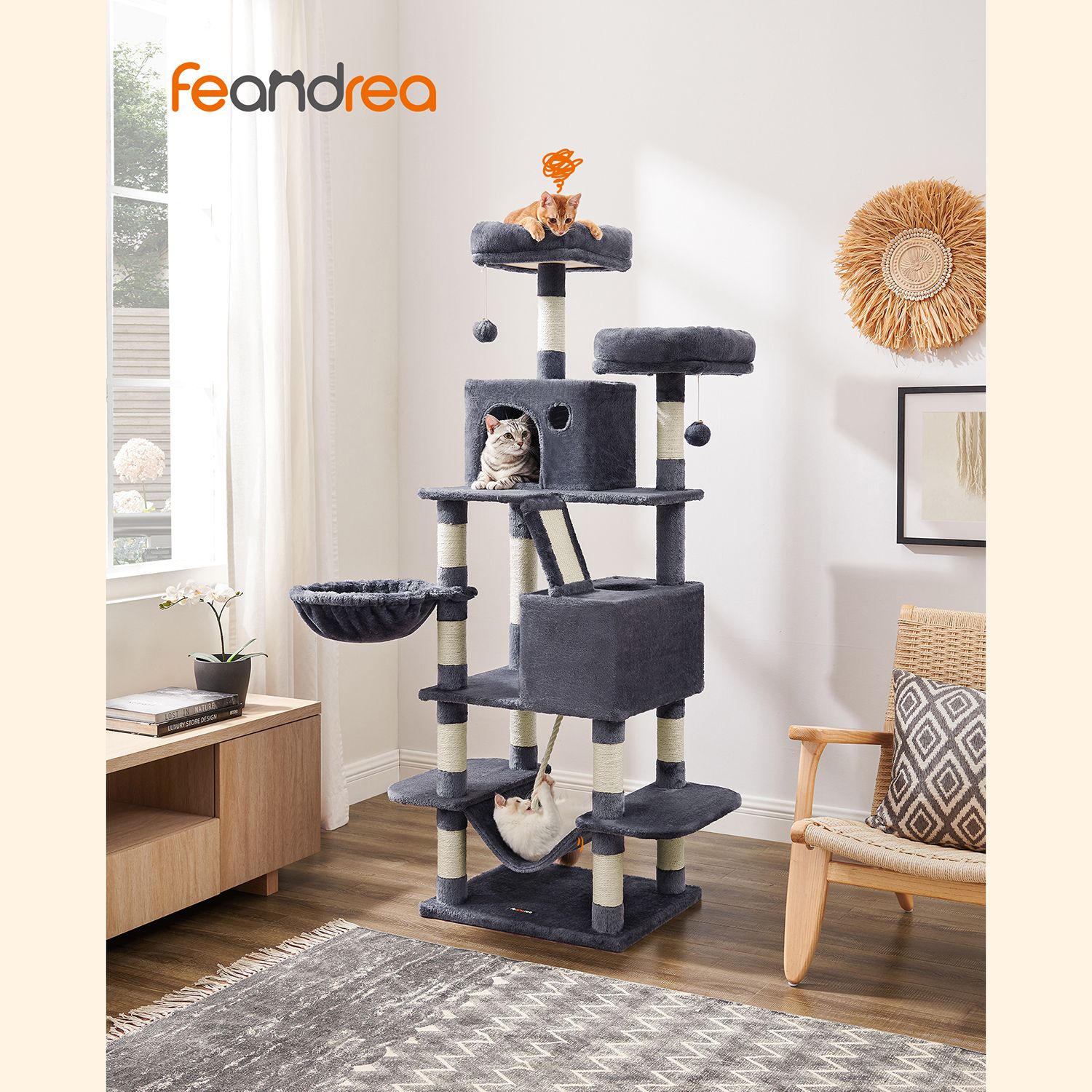 Feandrea Cat Tree 168 cm with 2 Caves - Image 2