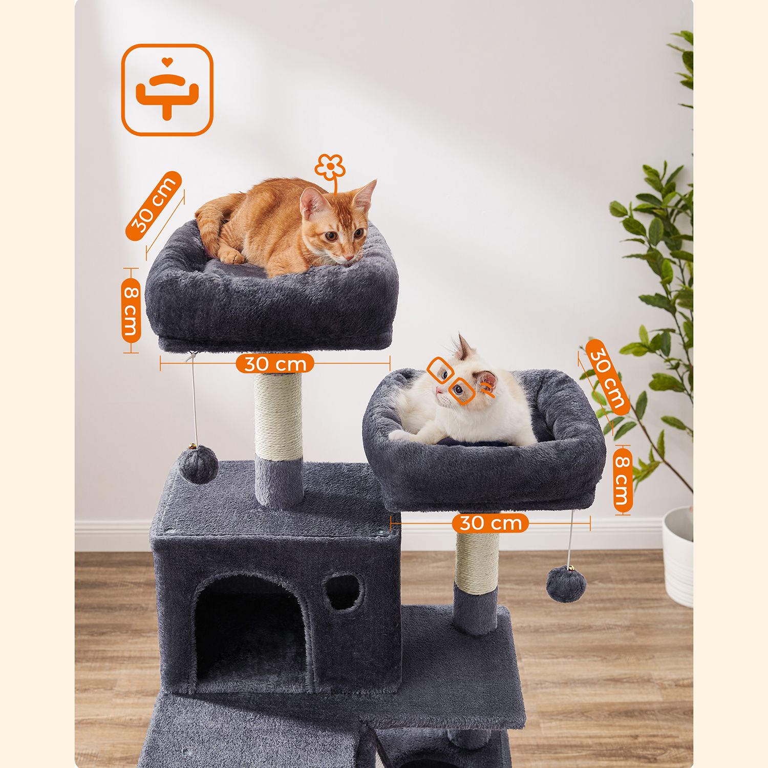 Feandrea Cat Tree 168 cm with 2 Caves - Image 4