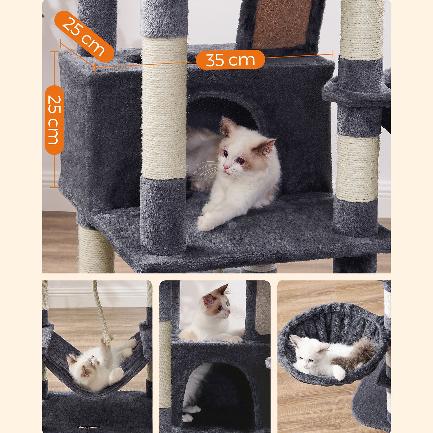 Feandrea Cat Tree 168 cm with 2 Caves - Image 5