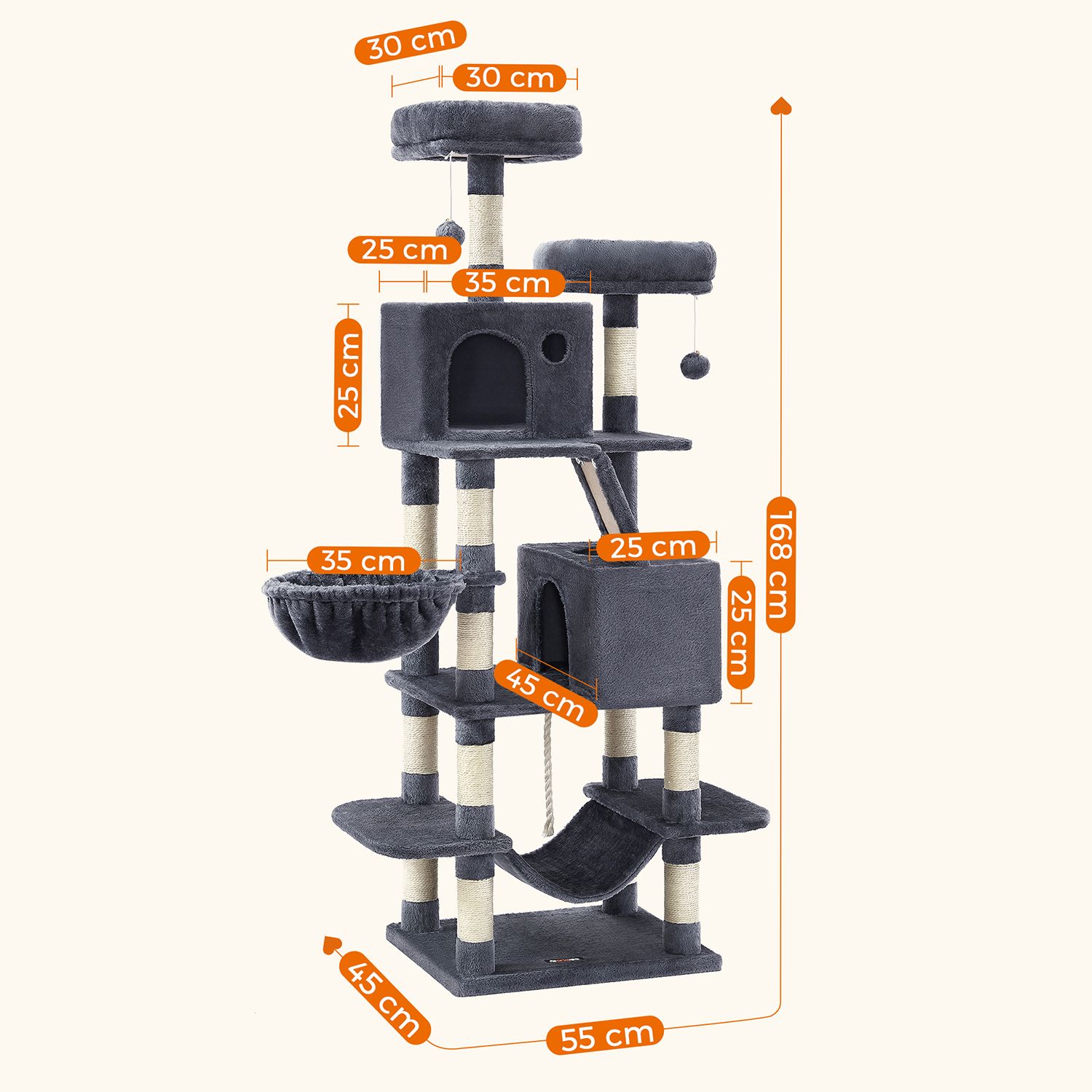 Feandrea Cat Tree 168 cm with 2 Caves - Image 6