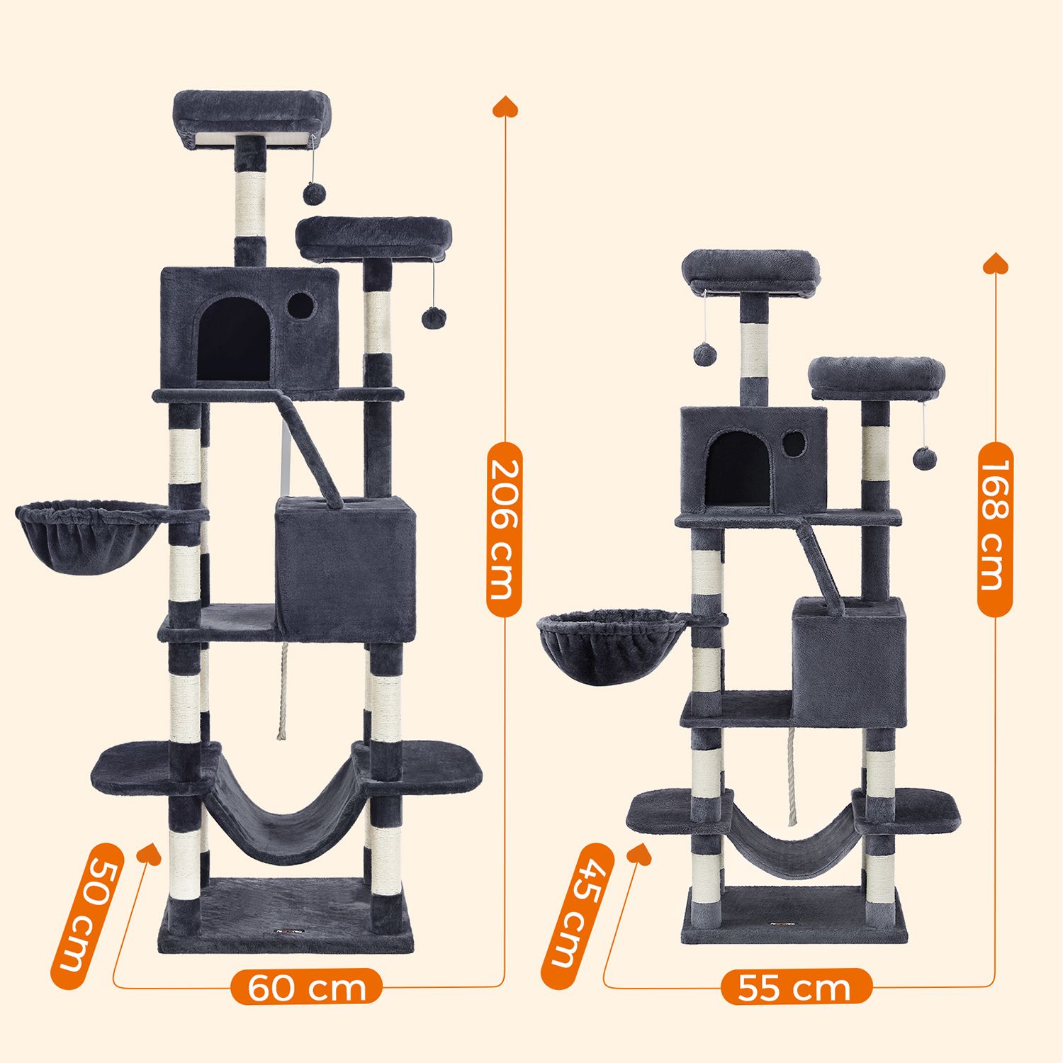 Feandrea Cat Tree 168 cm with 2 Caves - Image 7