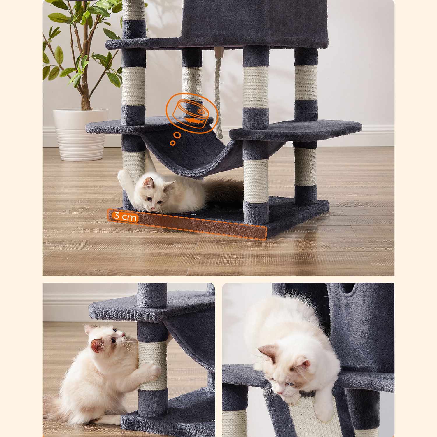 Feandrea Cat Tree 168 cm with 2 Caves - Image 8