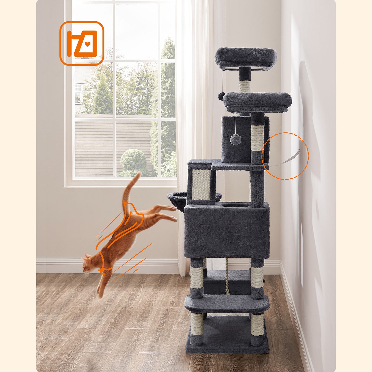 Feandrea Cat Tree 168 cm with 2 Caves - Image 9