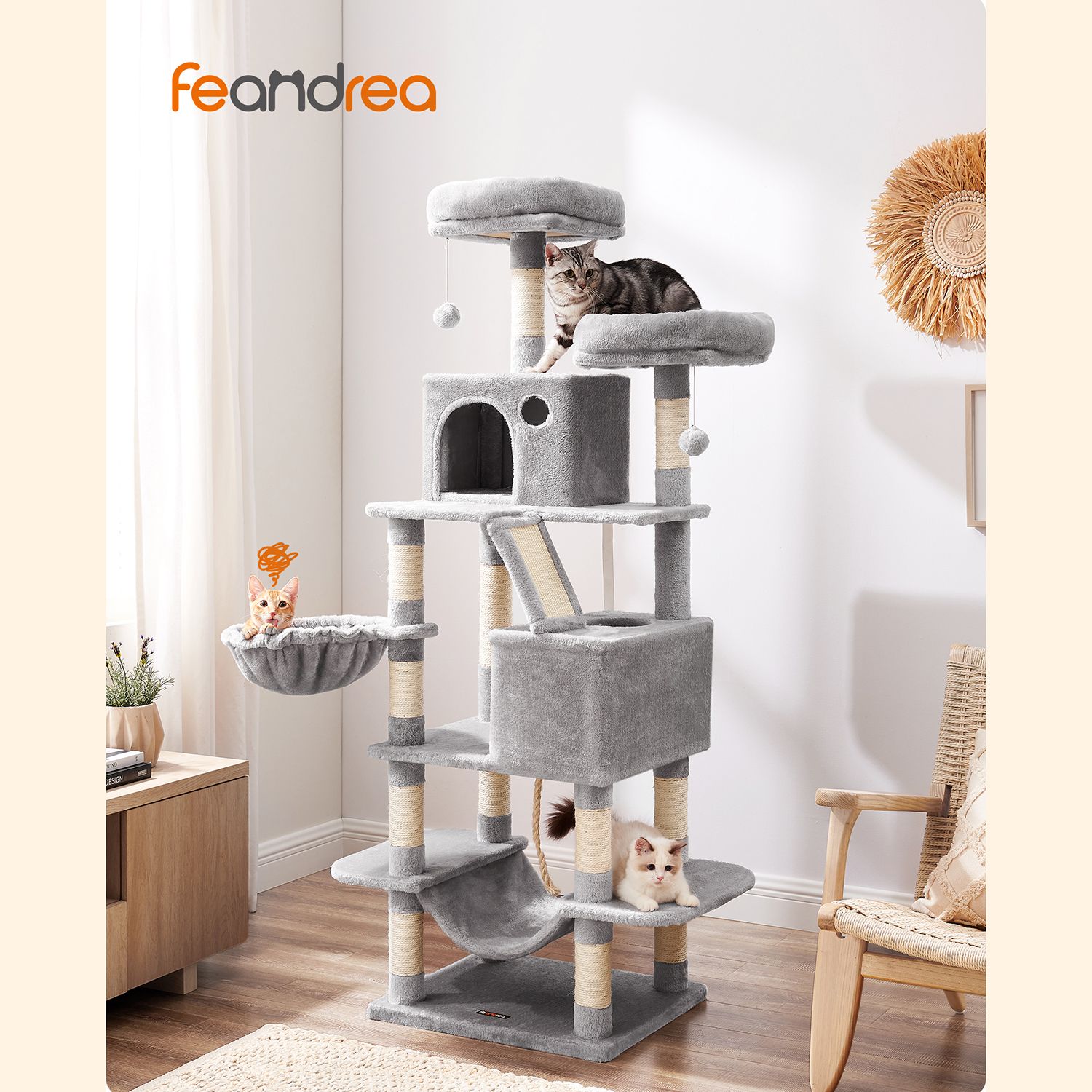 Feandrea Cat Tree 168 cm with 2 Caves - Image 2