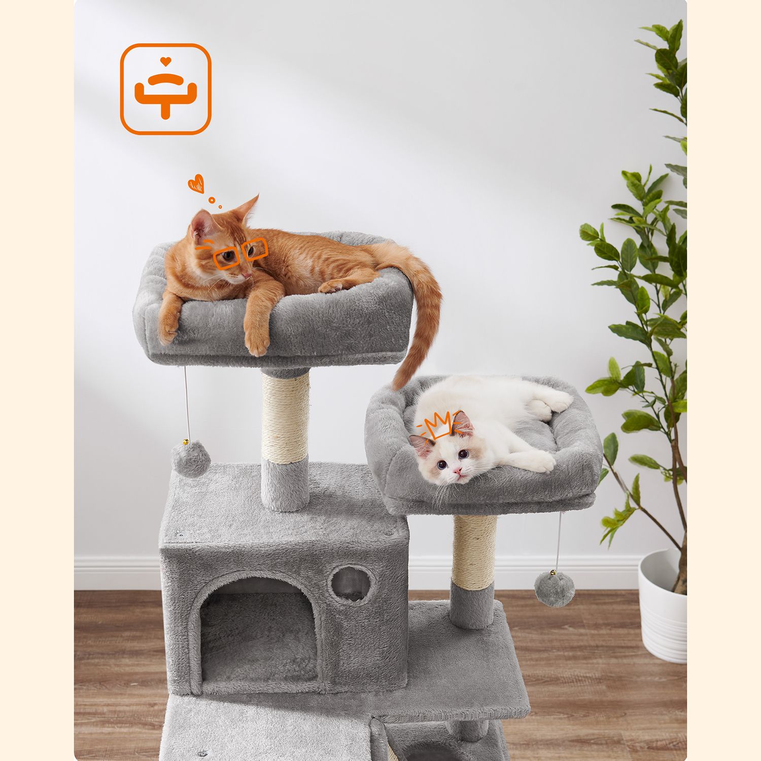 Feandrea Cat Tree 168 cm with 2 Caves - Image 4
