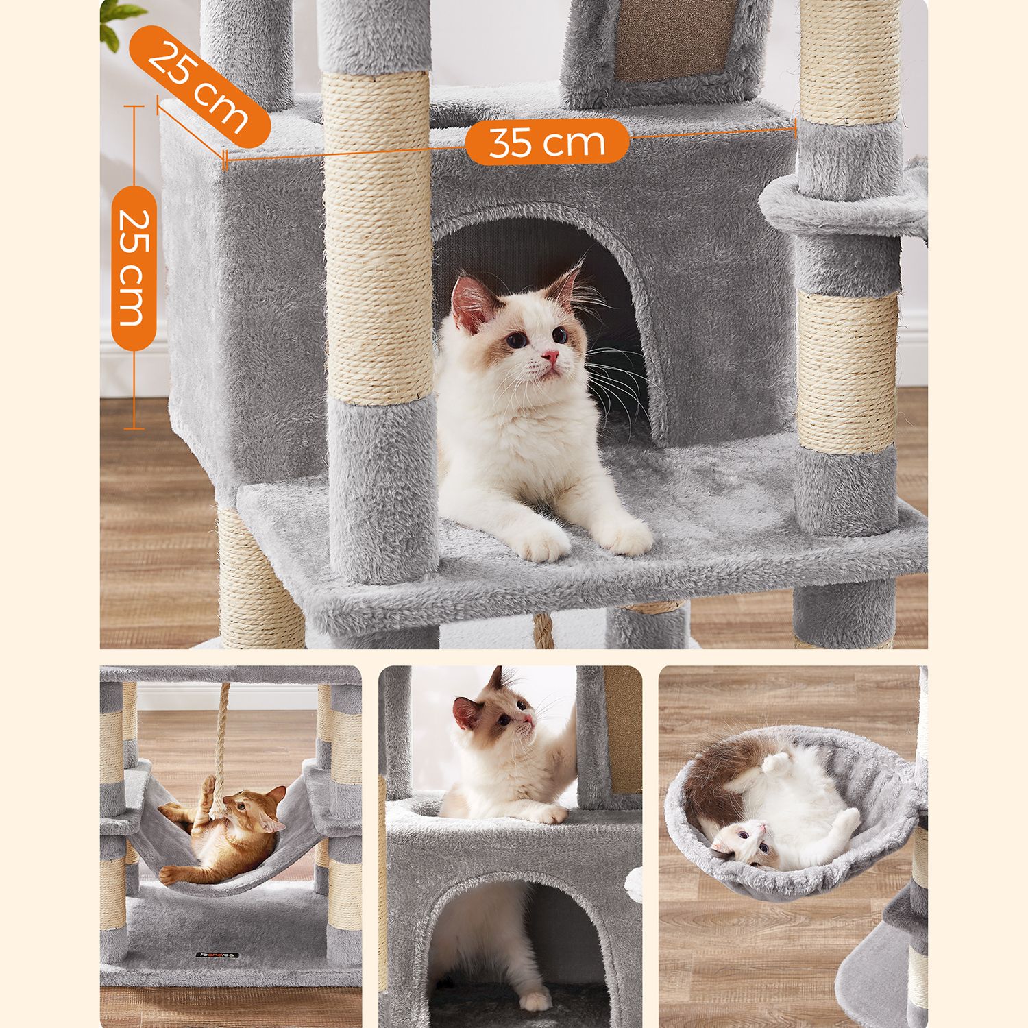 Feandrea Cat Tree 168 cm with 2 Caves - Image 5