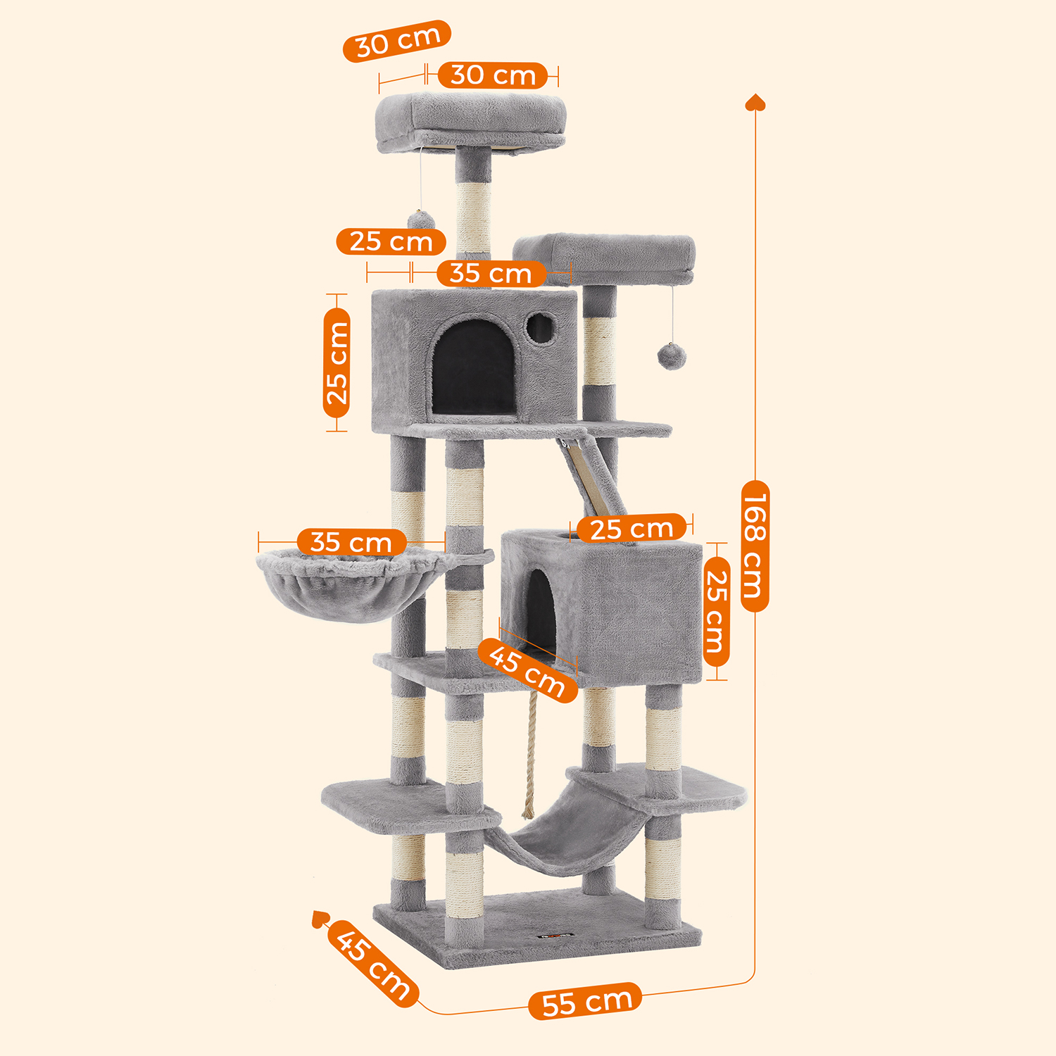 Feandrea Cat Tree 168 cm with 2 Caves - Image 6