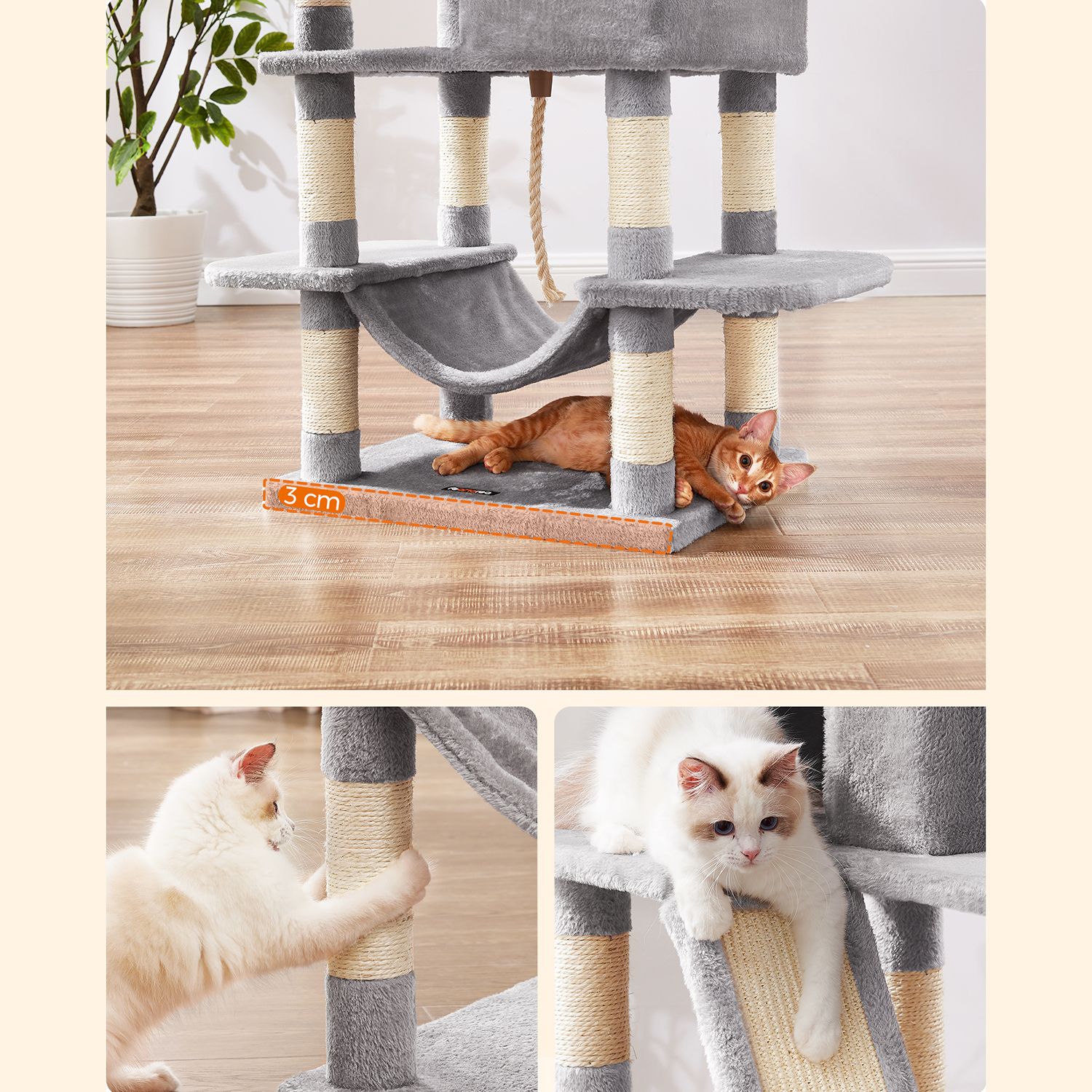 Feandrea Cat Tree 168 cm with 2 Caves - Image 8