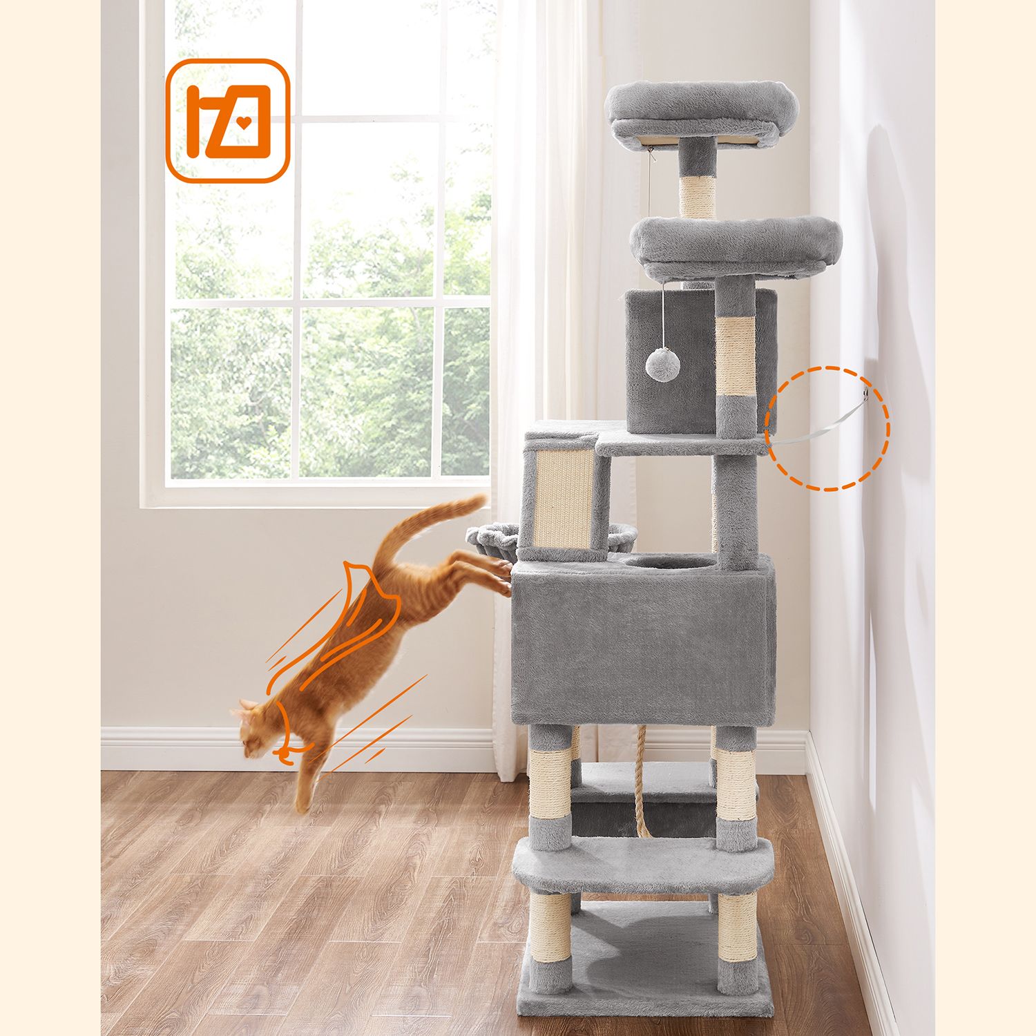 Feandrea Cat Tree 168 cm with 2 Caves - Image 9