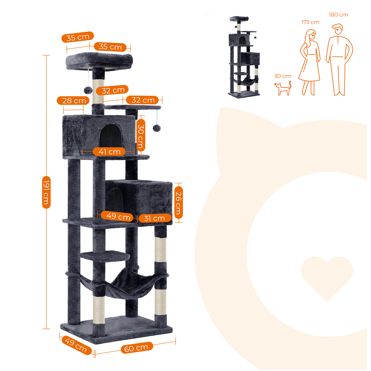 Feandrea 191 cm scratching post with caves - Image 7