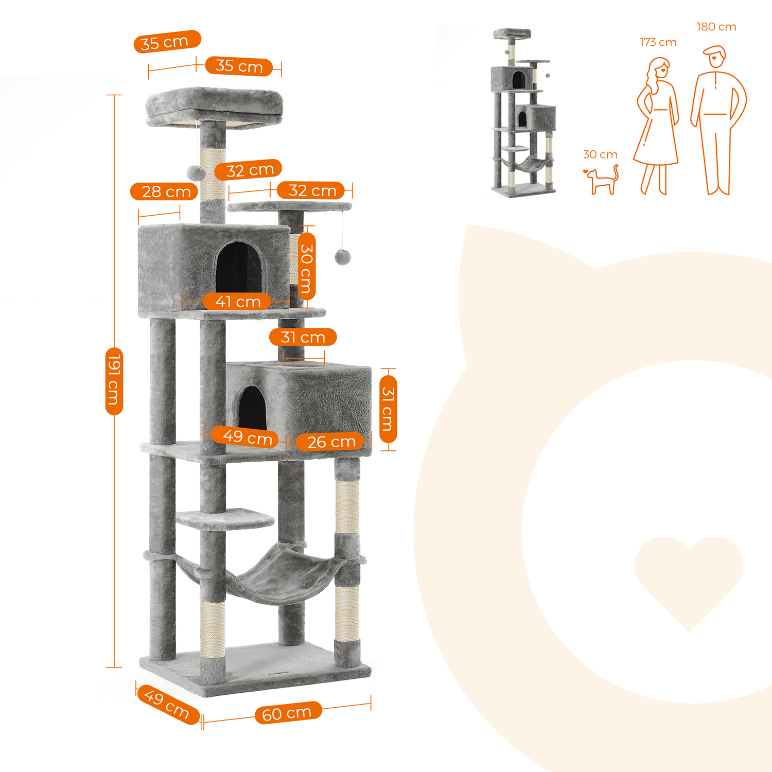 Feandrea 191 cm scratching post with caves - Image 7