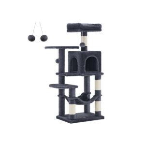 Feandrea 112 cm scratching post with platforms and hammock, smoke gray