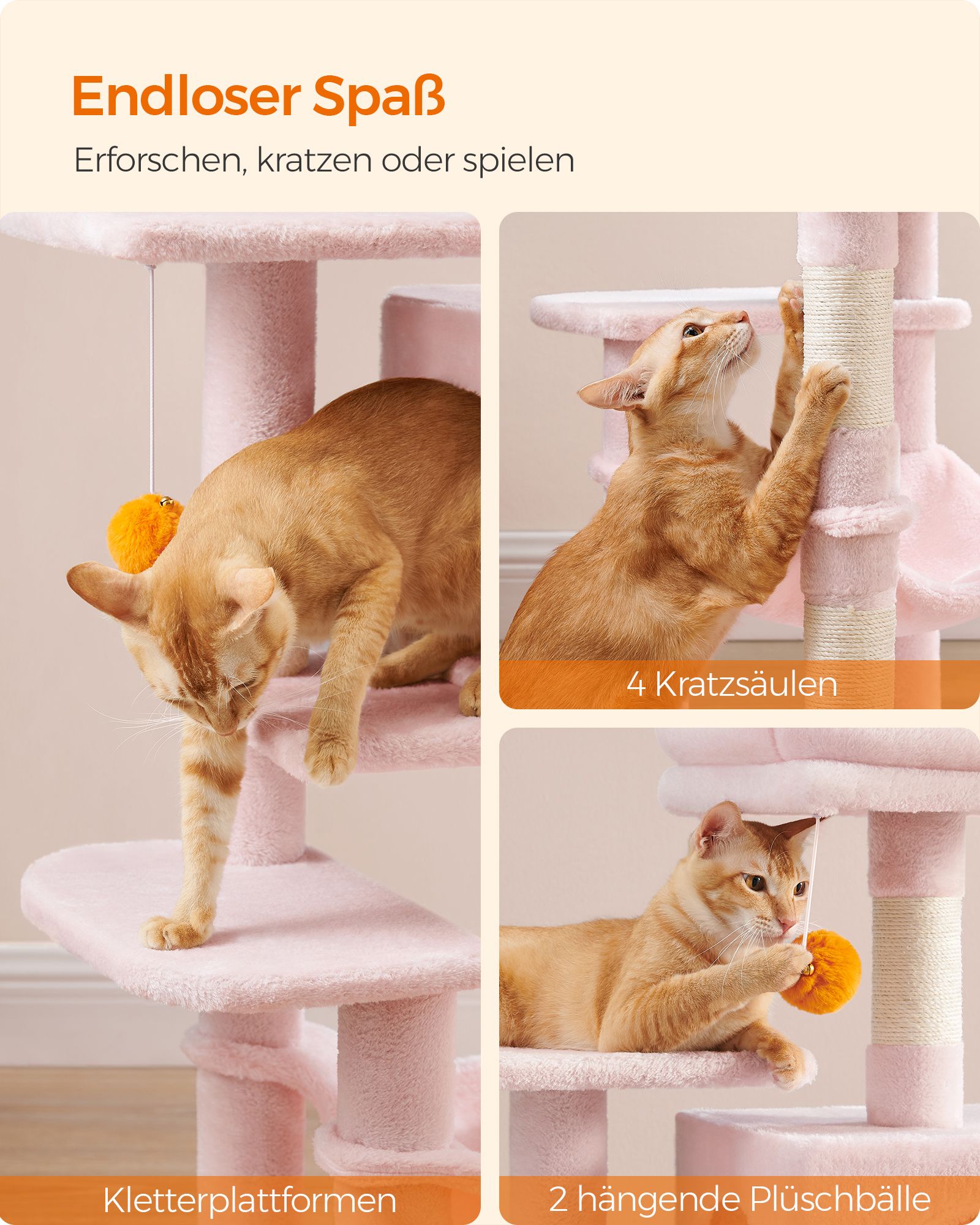 Feandrea flervånings kattstuga 2 plattformar pastellrosa - Bild 5