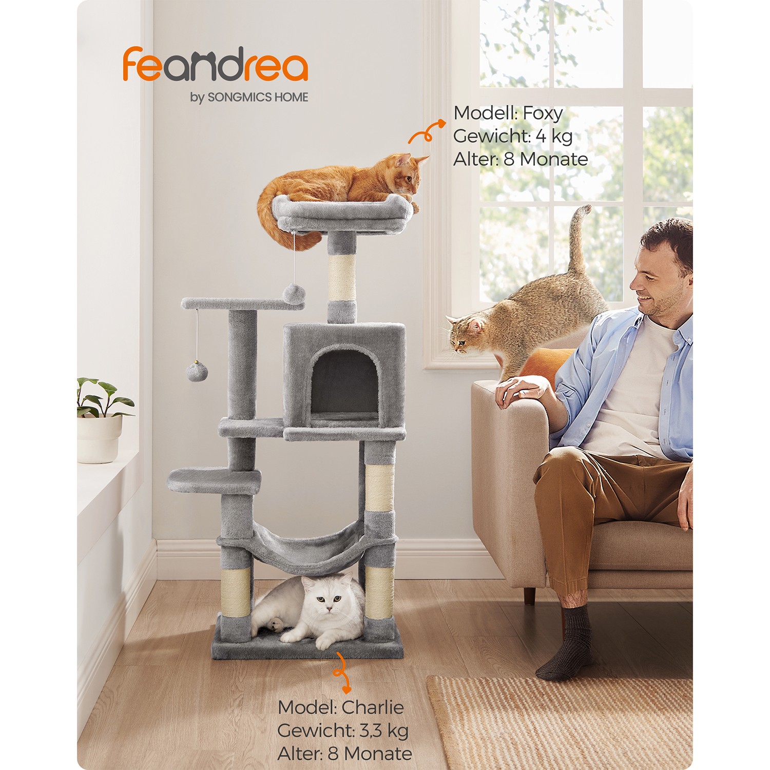 Feandrea kradsetr? 112 cm med platforme og h?ngek?je lysegr? - Billede 4