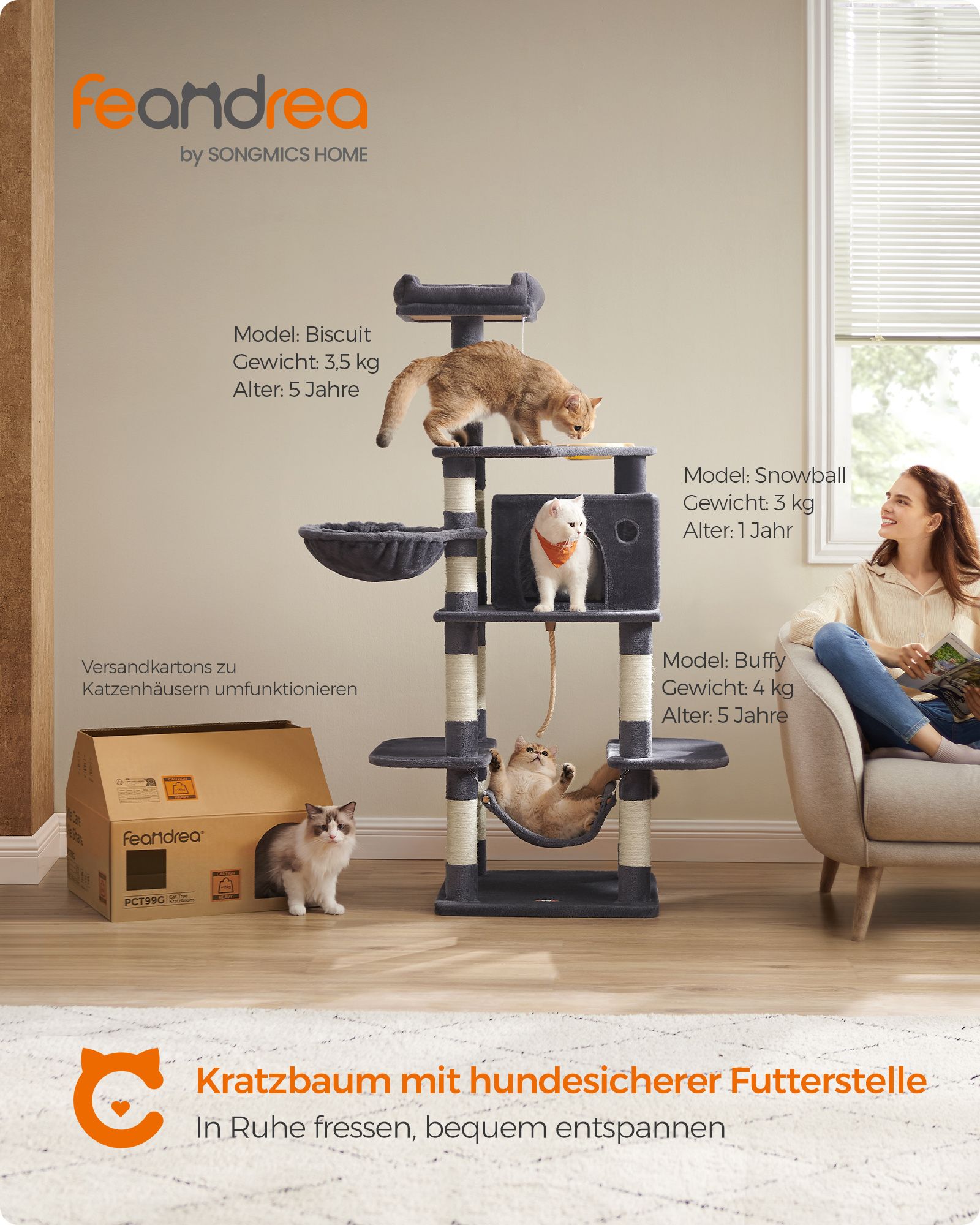 Feandrea Kradsetr? med fodersk?l 174 cm Gr? - Billede 2