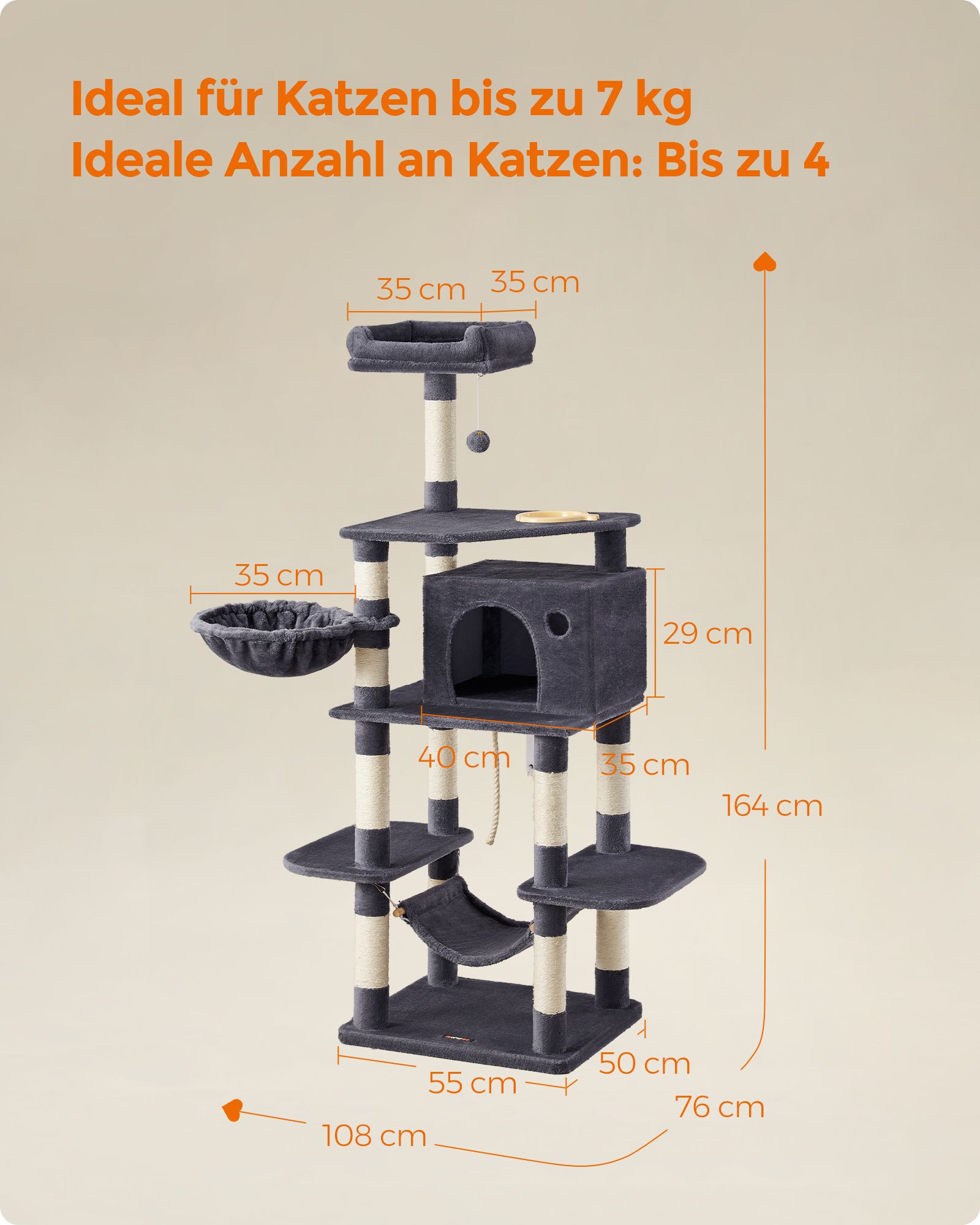 Feandrea Kradsetr? med fodersk?l 174 cm Gr? - Billede 6