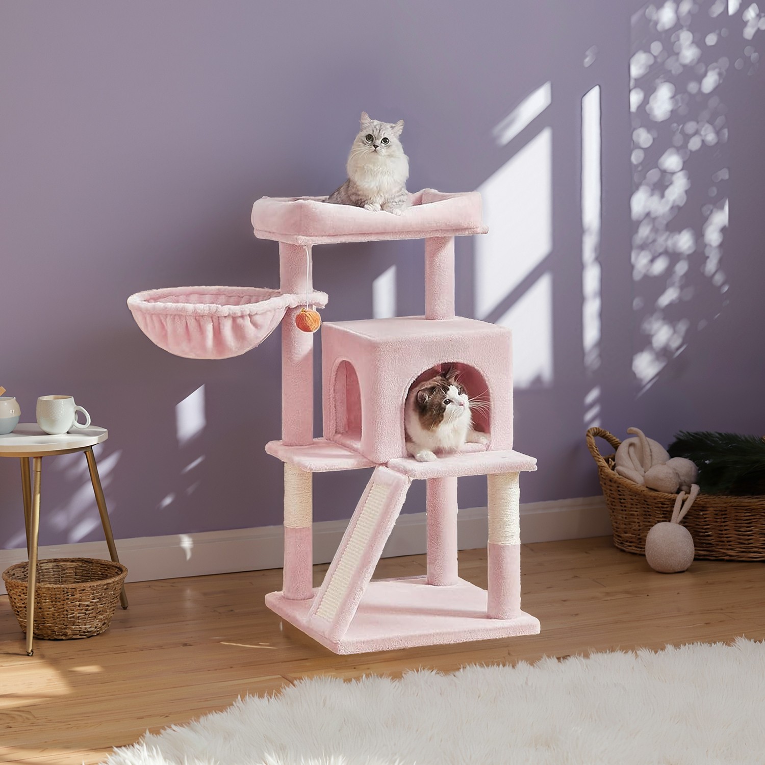 Feandrea kradsetr?, katteklatrestativ med stor platform, kradsetr? med hule og h?ngende kurv - Billede 2