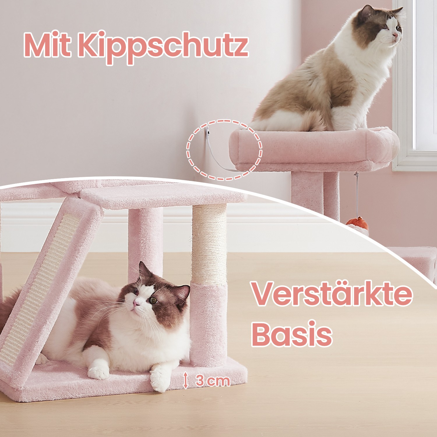 Feandrea kradsetr?, katteklatrestativ med stor platform, kradsetr? med hule og h?ngende kurv - Billede 5