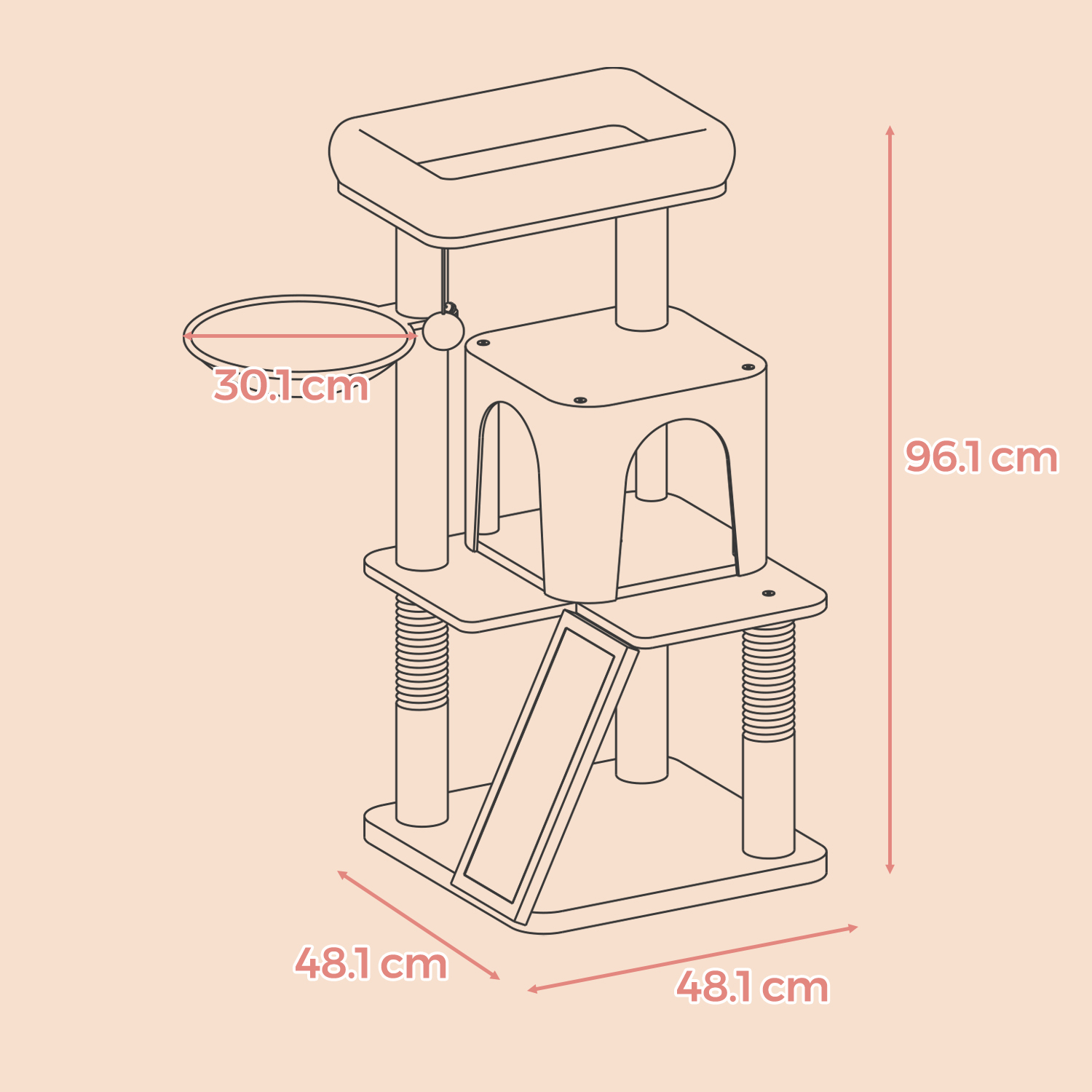 Feandrea kradsetr?, katteklatrestativ med stor platform, kradsetr? med hule og h?ngende kurv - Billede 6