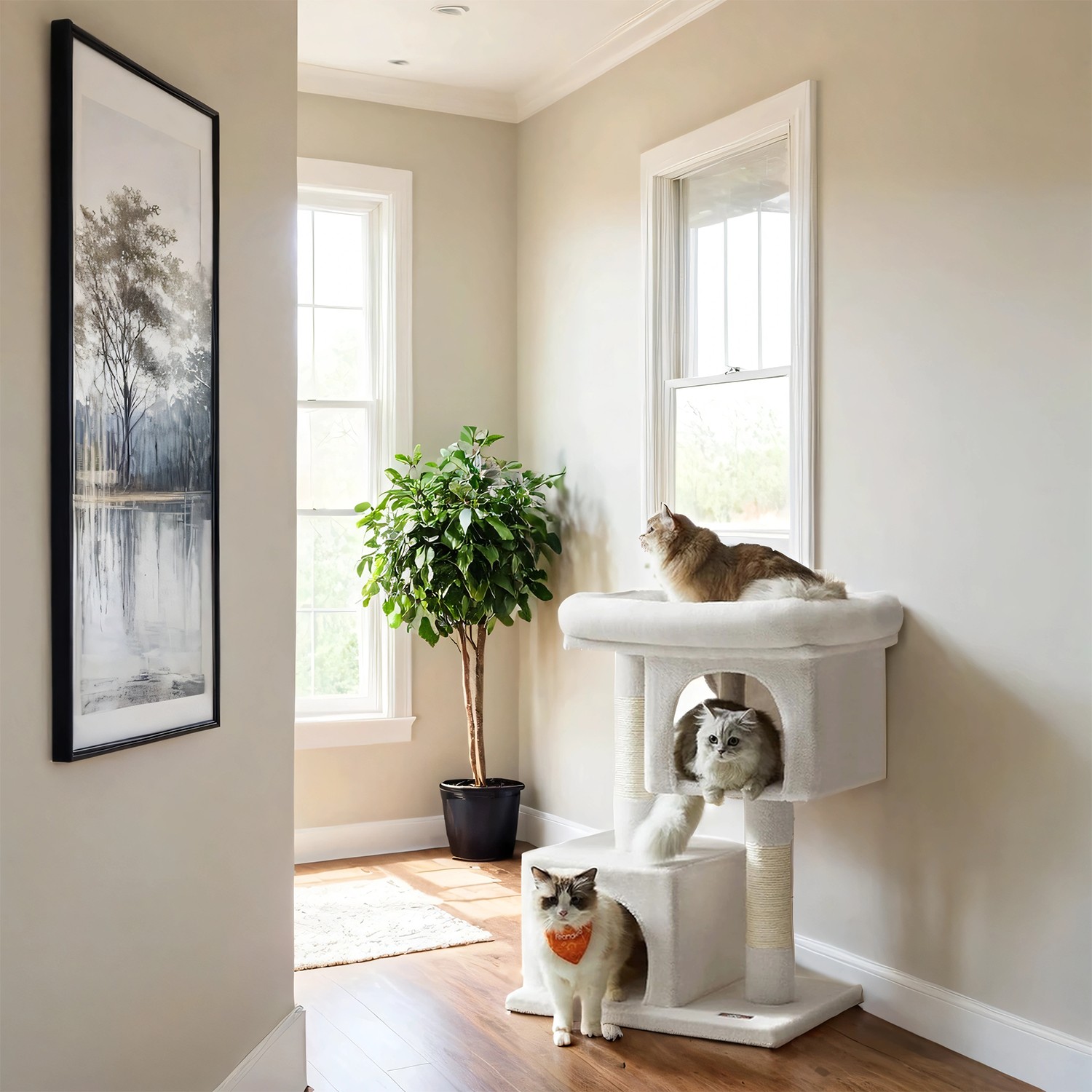 Feandrea 84 cm korkea raapimispuu, kissapuu suurille kissoille, suuri näköalatasanne - Image 2