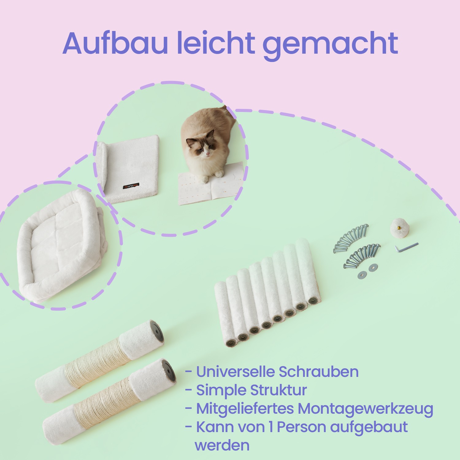 Feandrea 84 cm korkea raapimispuu, kissapuu suurille kissoille, suuri näköalatasanne - Image 4