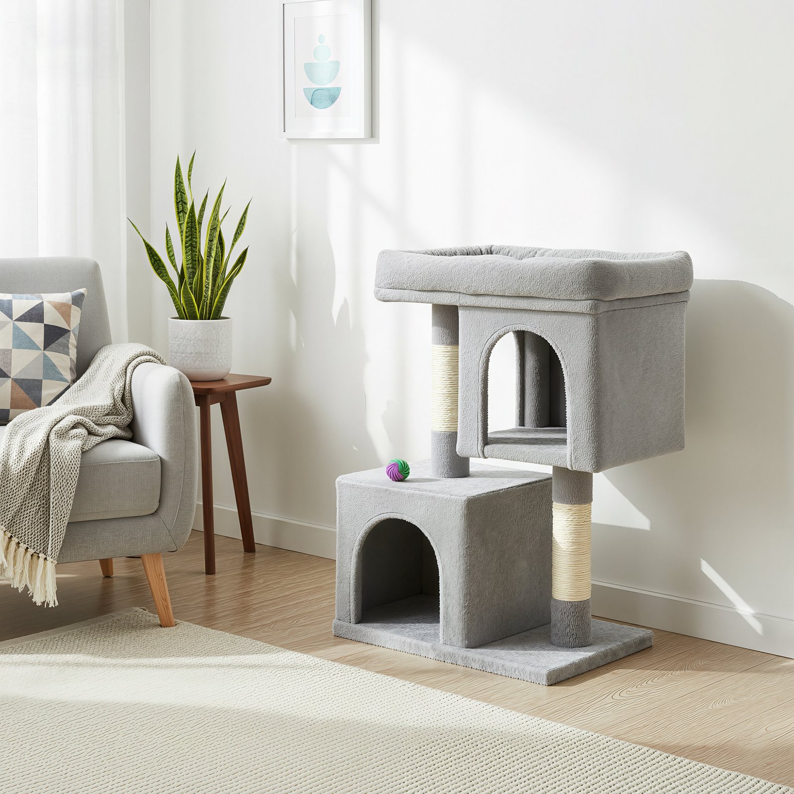 Feandrea 74 cm korkea raapimispuu, kissapuu, suuri alusta - Image 4