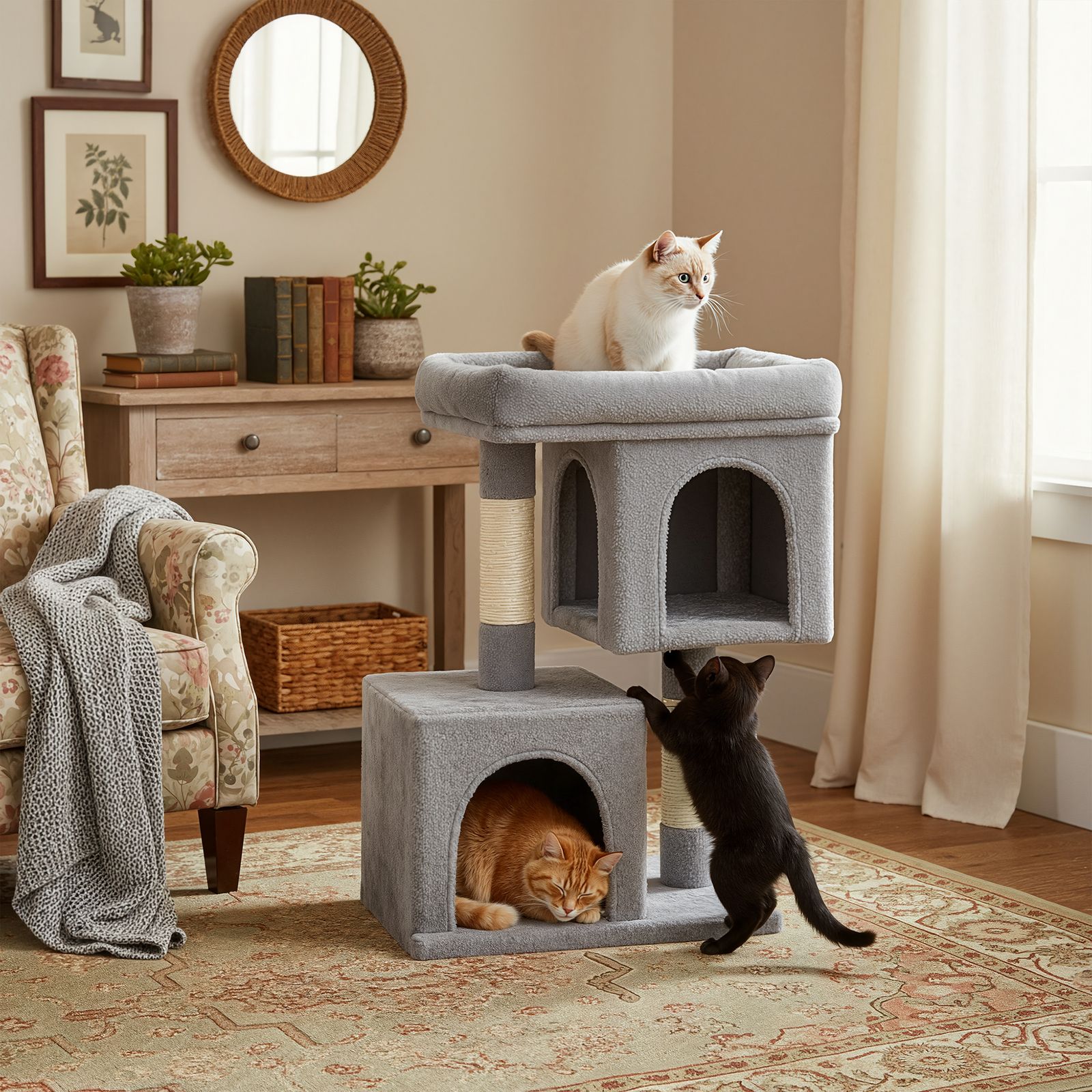 Feandrea 74 cm korkea raapimispuu, kissapuu, suuri alusta - Image 5