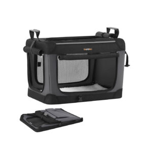 Feandrea hopfällbar hundbur 60 cm med 4 dörrar i nätmaterial, bläck svart