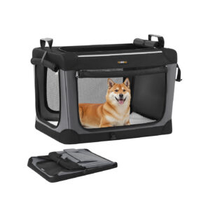 Feandrea hopfällbar hundbur 76,2 cm med 4 dörrar i nätväv, bläck svart