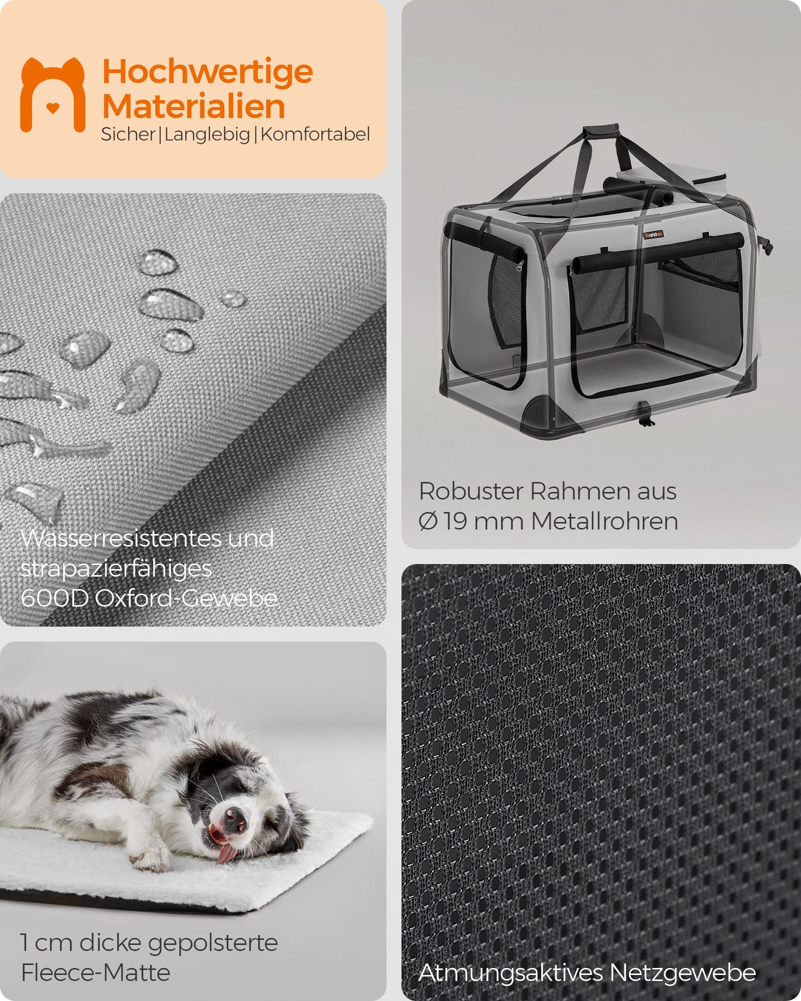 Feandrea hundebur XL i Oxford-stof med h?ndtag - Billede 6