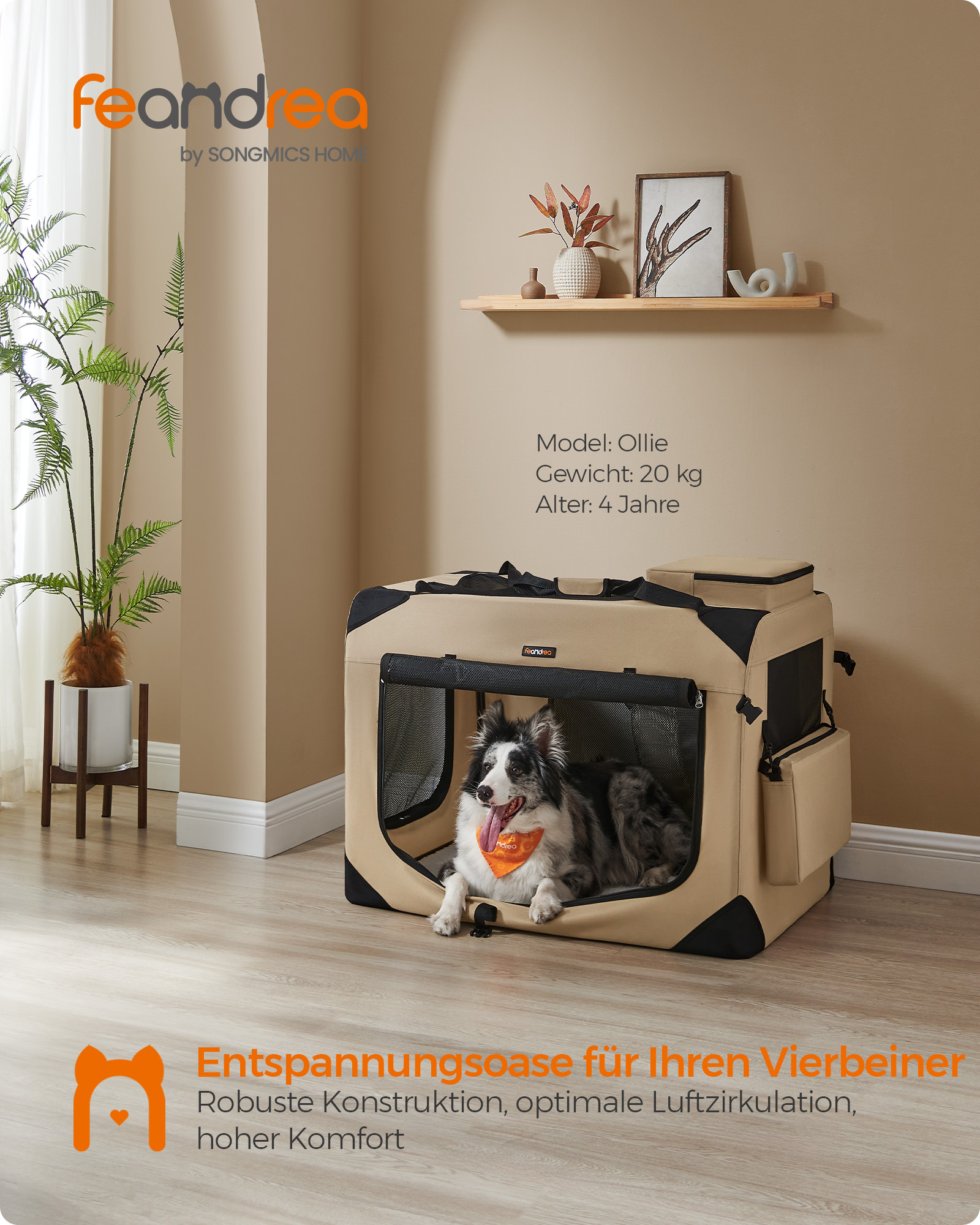 Feandrea hundebur XXL i Oxford-stof med h?ndtag, kamelbrun - Billede 2