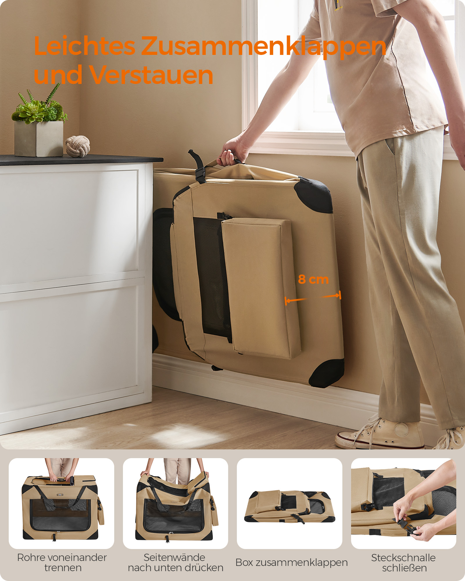 Feandrea hundebur XXL i Oxford-stof med h?ndtag, kamelbrun - Billede 5