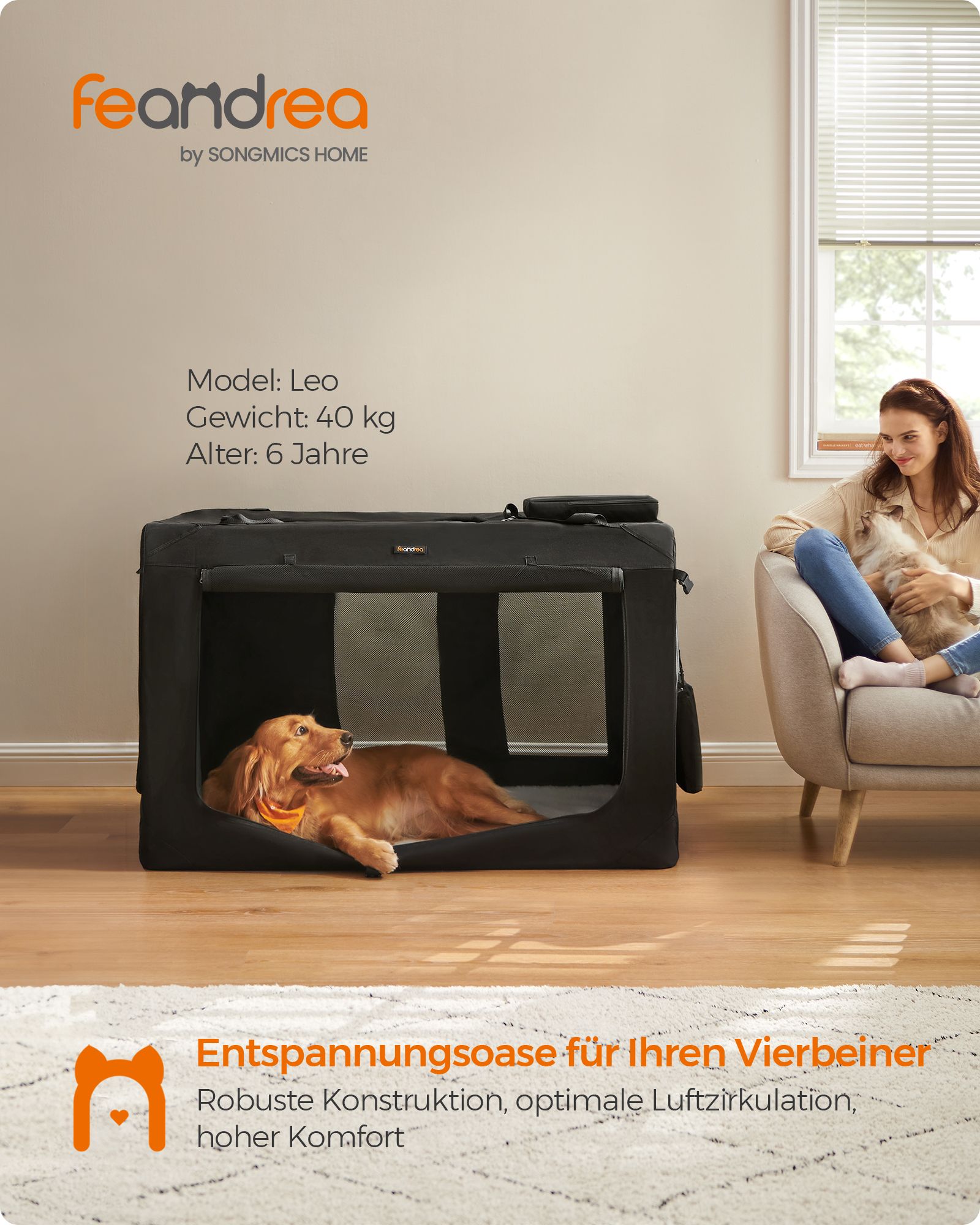 Feandrea Hundebur med h?ndtag af metalramme, sort - Billede 2