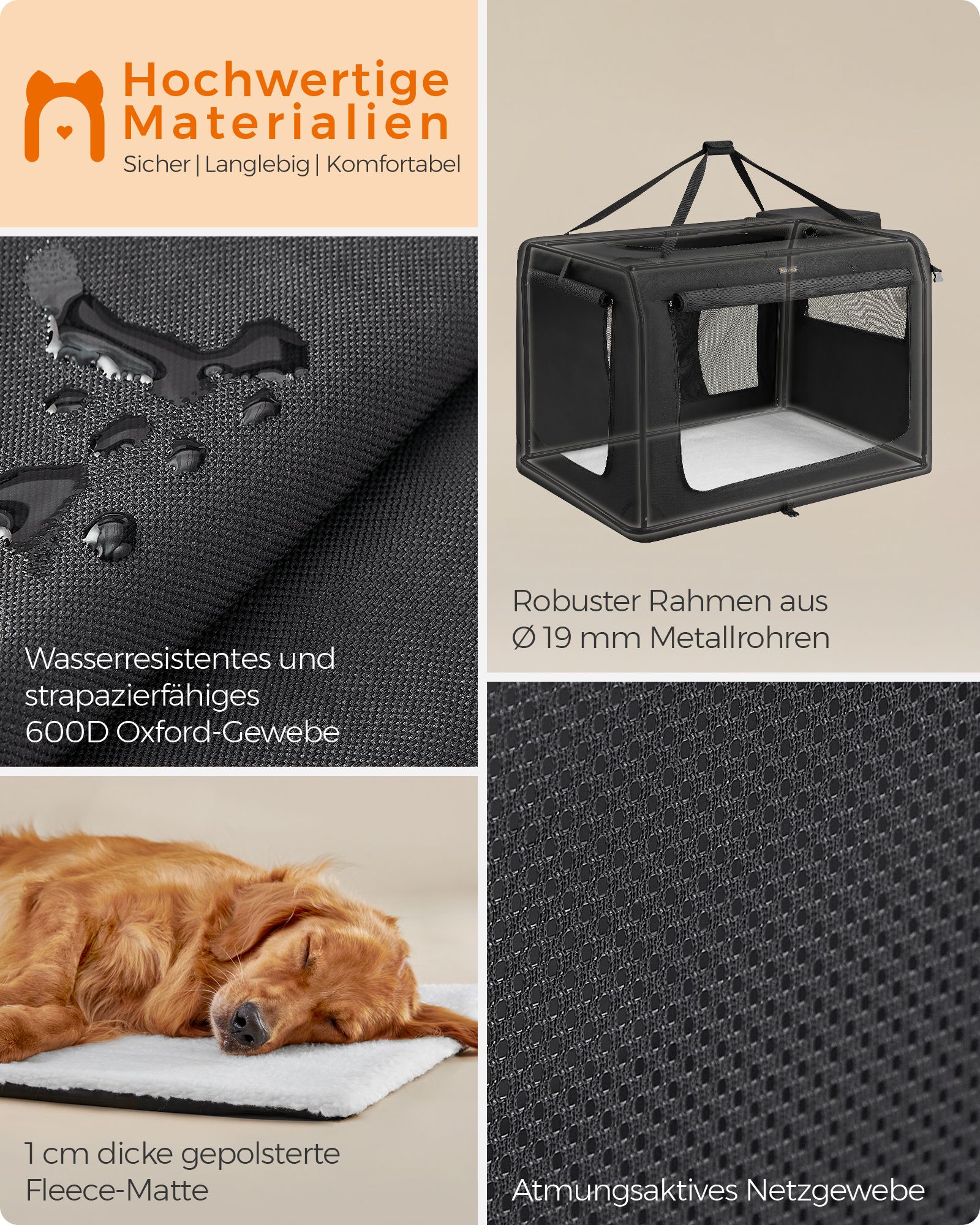 Feandrea Hundebur med h?ndtag af metalramme, sort - Billede 6