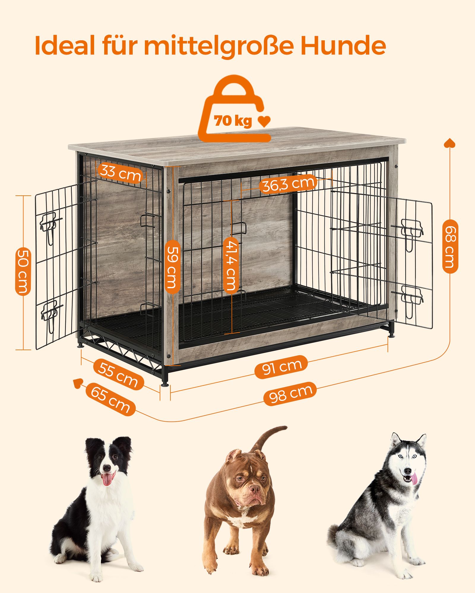Feandrea dog cage with removable tray - Image 6