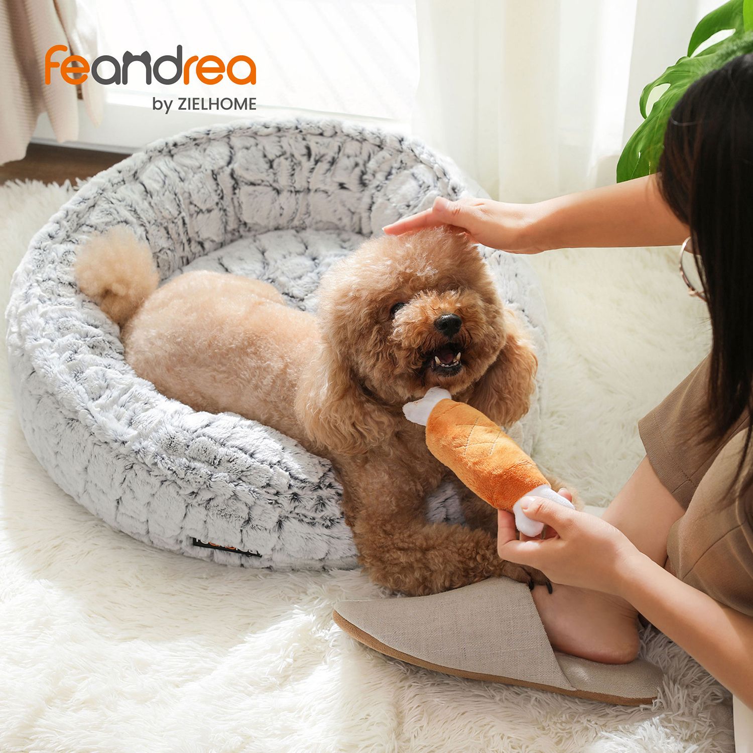 Feandrea dog bed Ø 58.5 cm made of soft plush - Image 4