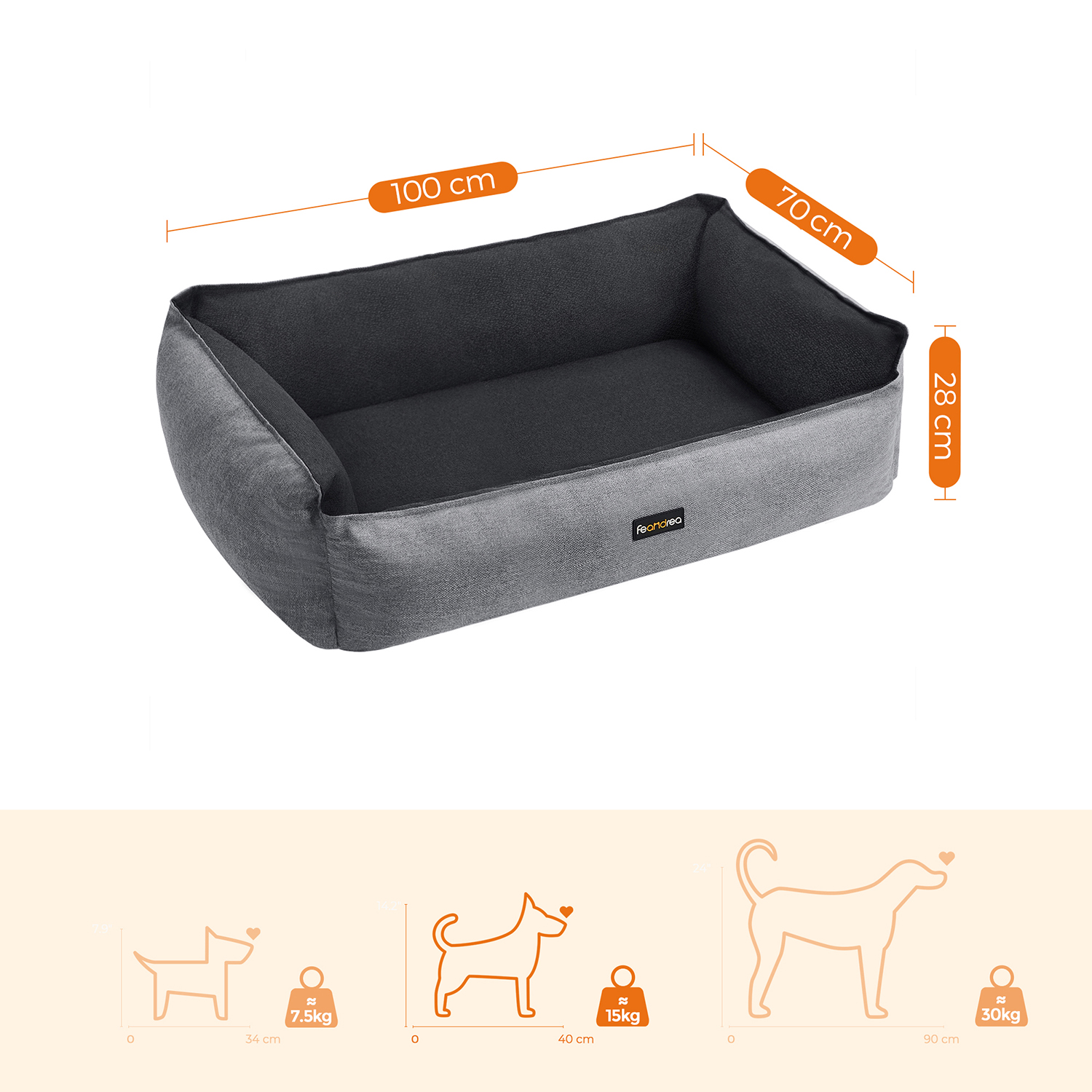 Feandrea hundbädd med kant 100 x 70 x 28 cm - Bild 10