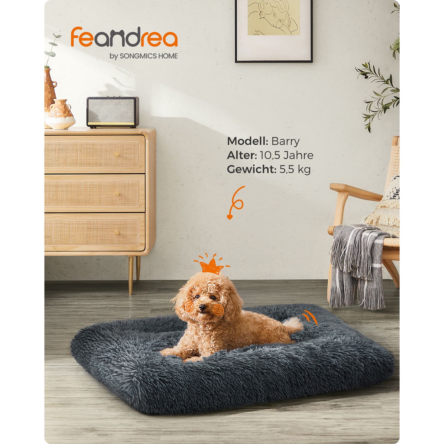 Feandrea Fluffig hundbädd 80 x 50 cm mörkgrå - Bild 2