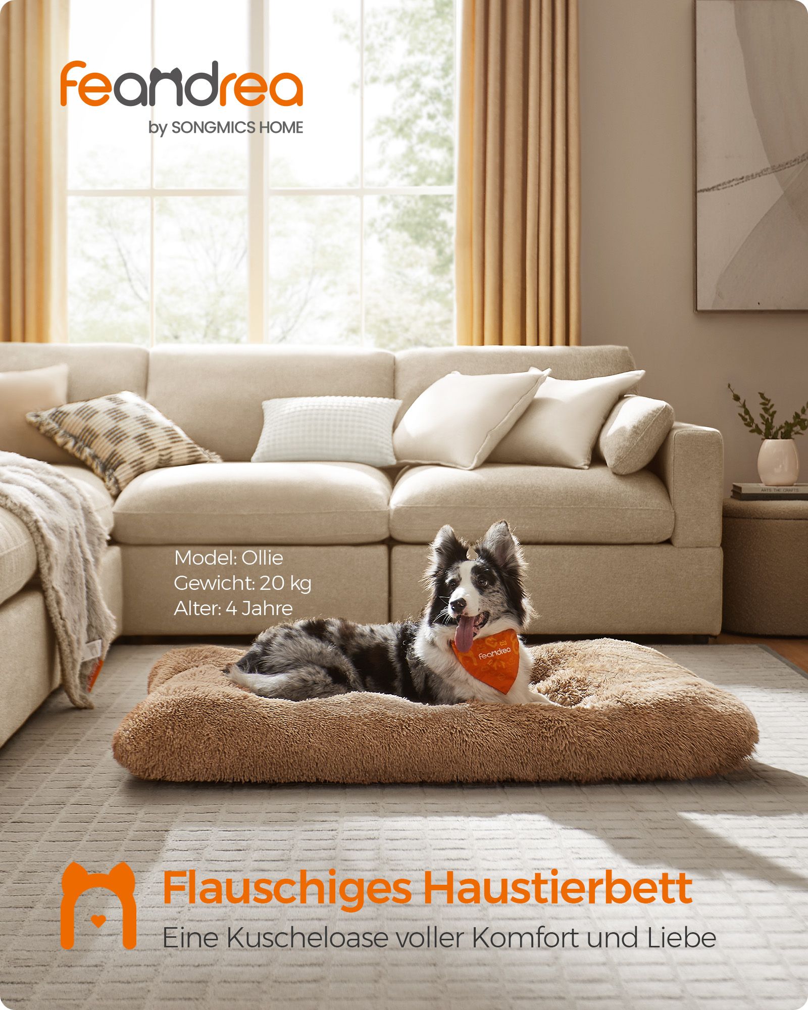 Feandrea hundbädd med mjuk stoppning 122 x 74 cm - Bild 2