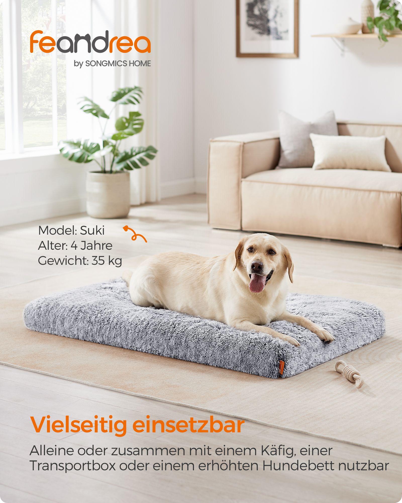 Feandrea Dog Bed Plush 122 x 74 x 10 cm Ombré Gray XXL - Image 2