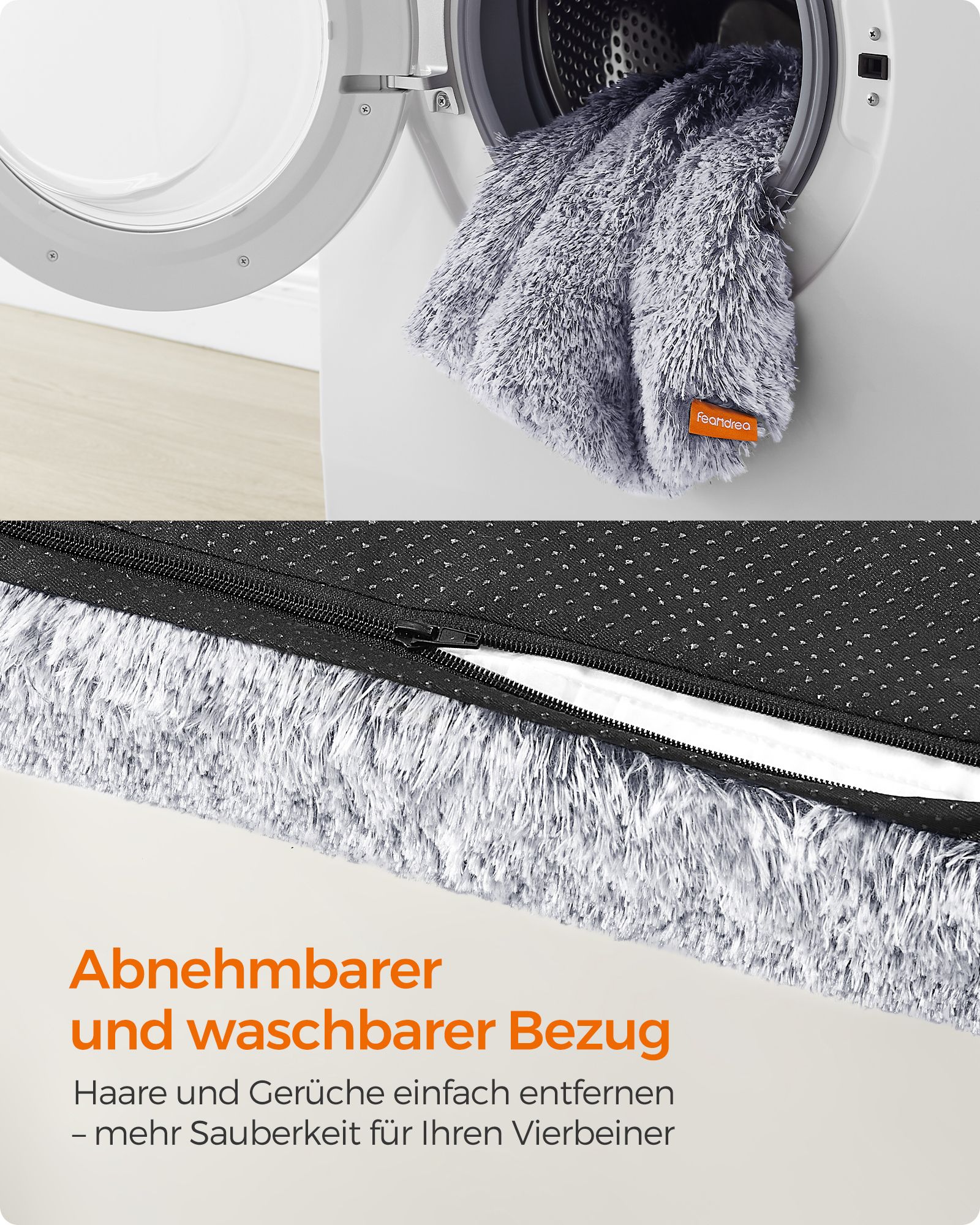 Feandrea Dog Bed Plush 122 x 74 x 10 cm Ombré Gray XXL - Image 5