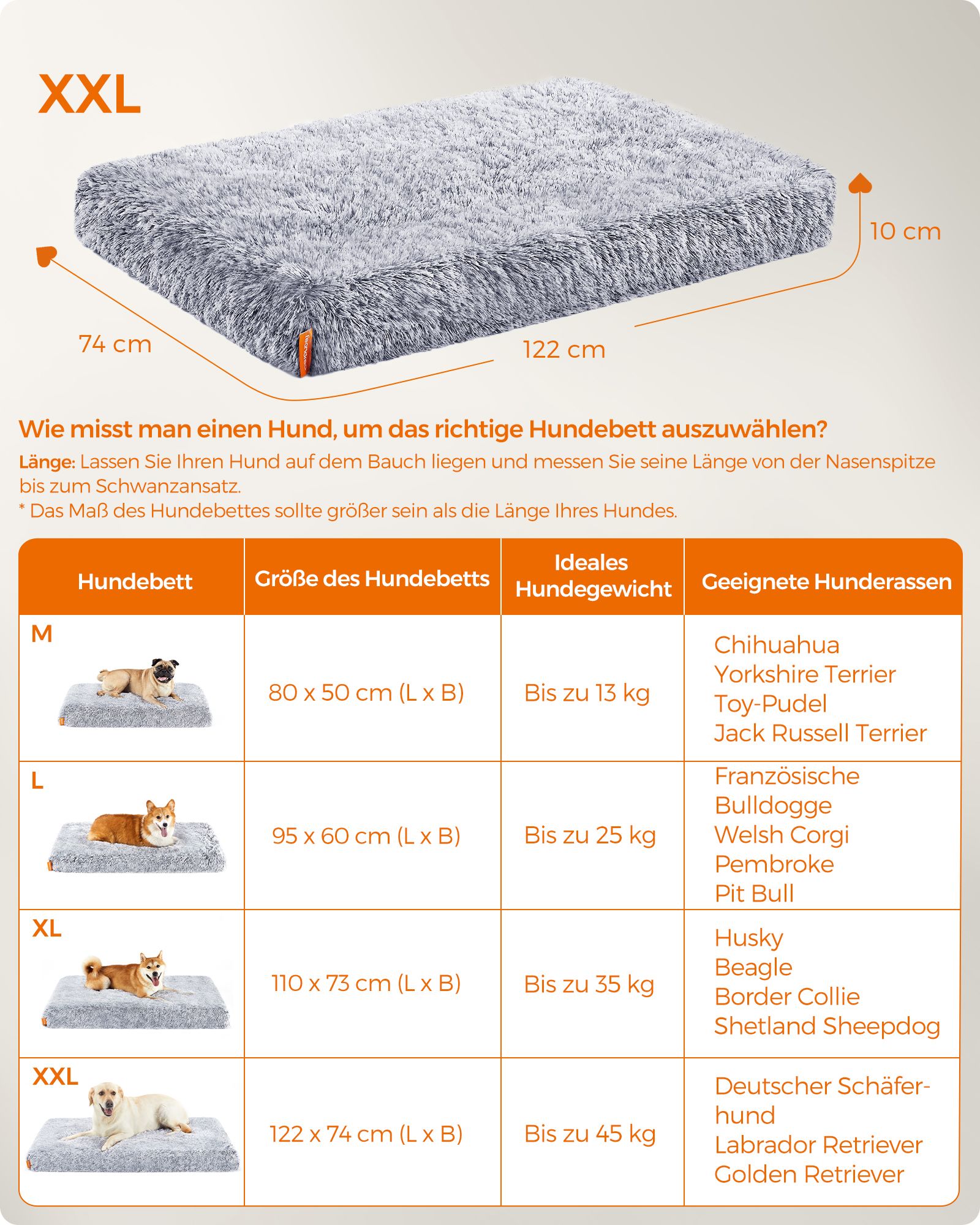 Feandrea Dog Bed Plush 122 x 74 x 10 cm Ombré Gray XXL - Image 6