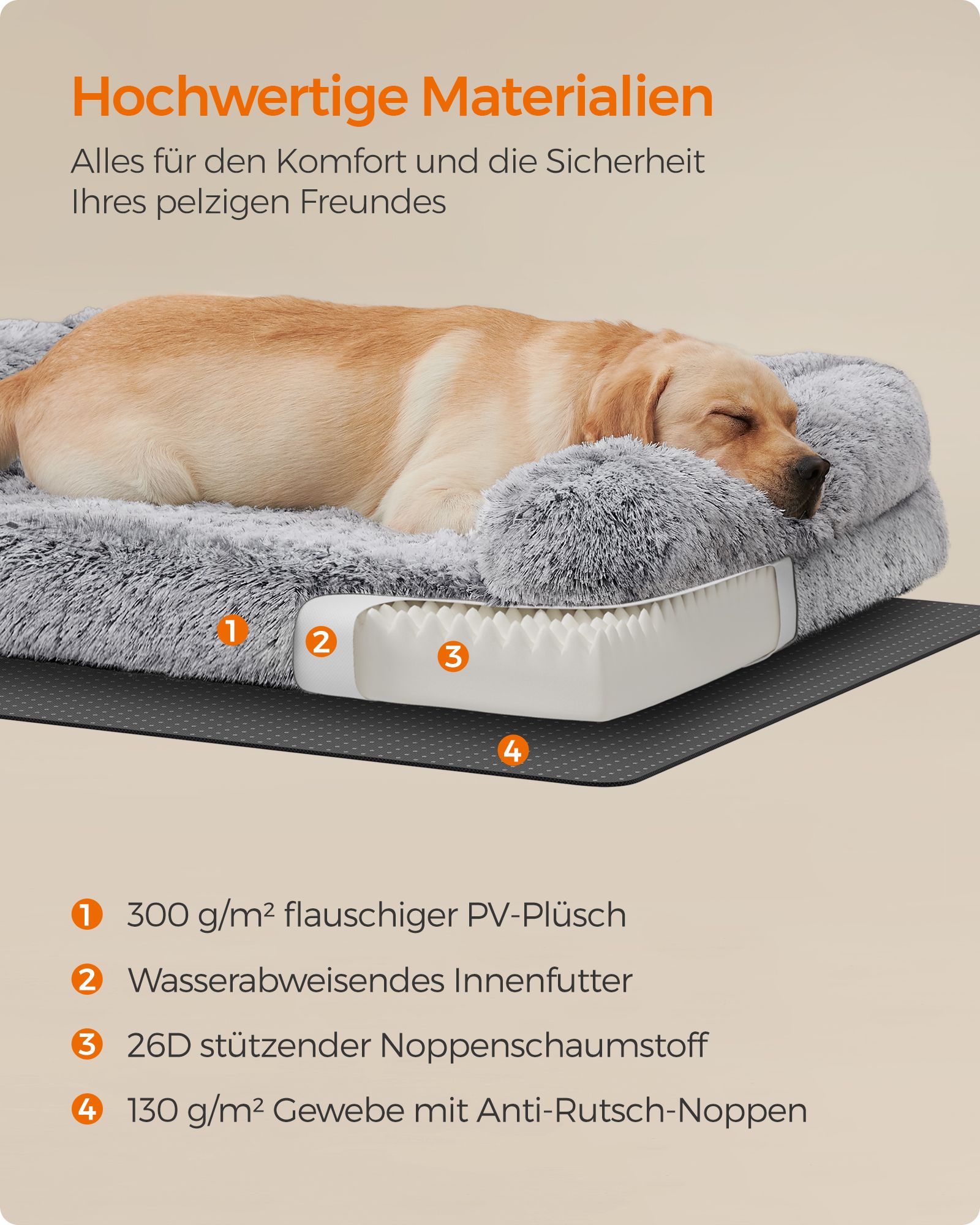 Feandrea koiran tyyny koko XXL irrotettava ja pestävä Ombré-harmaa - Image 5