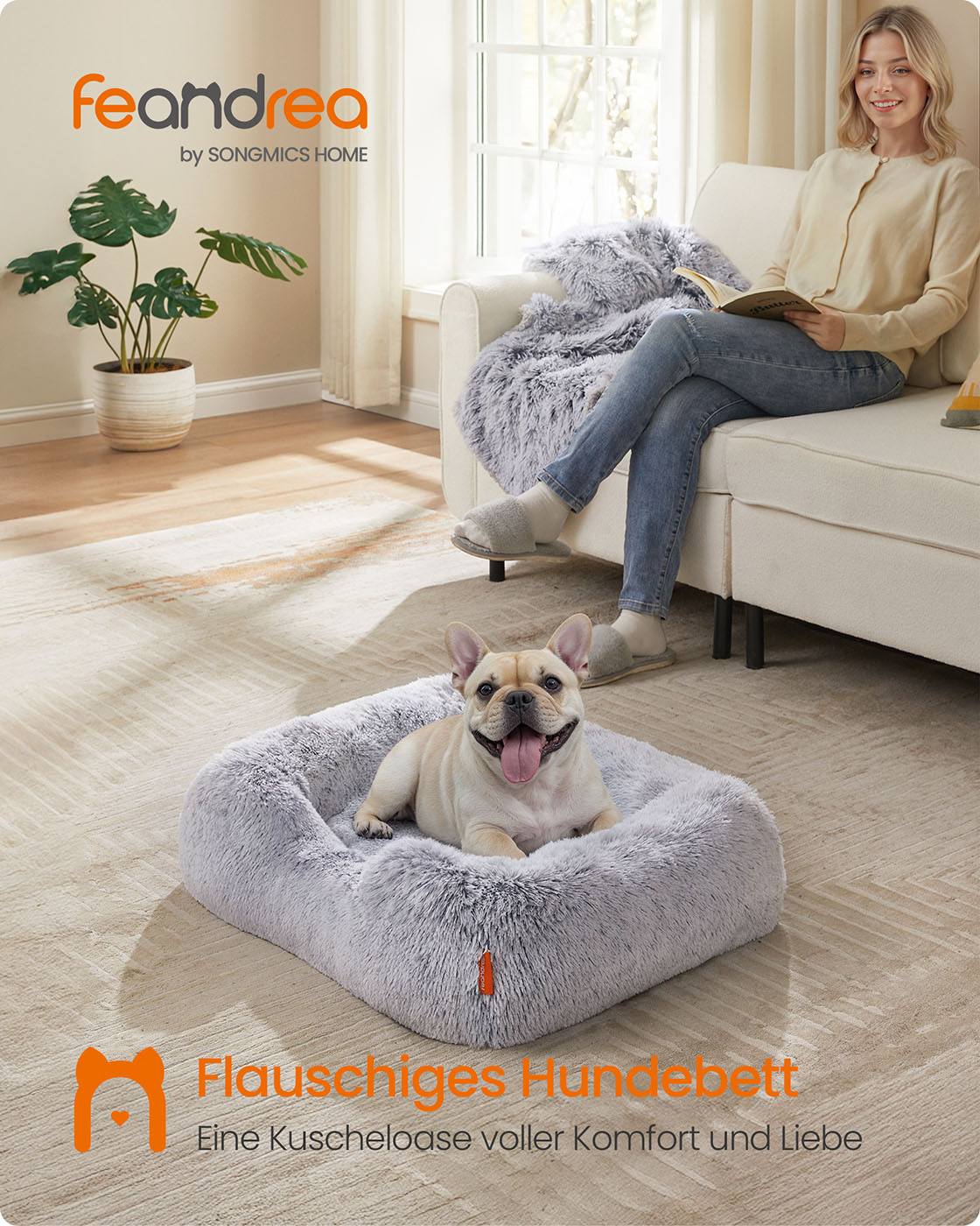 Feandrea dog bed 71 x 55 x 18 cm with raised edges and removable cover - Image 2